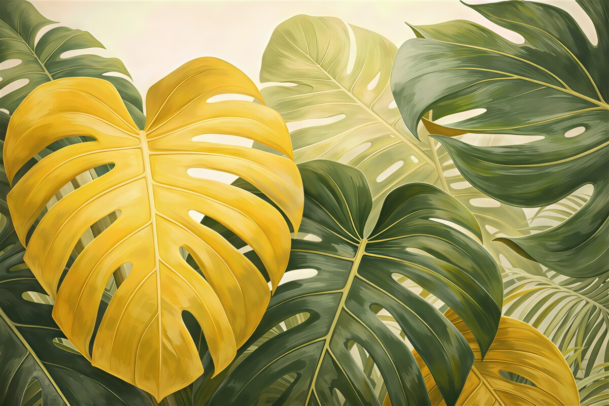 Fototapeta złota monstera w tropikalnej zieleni