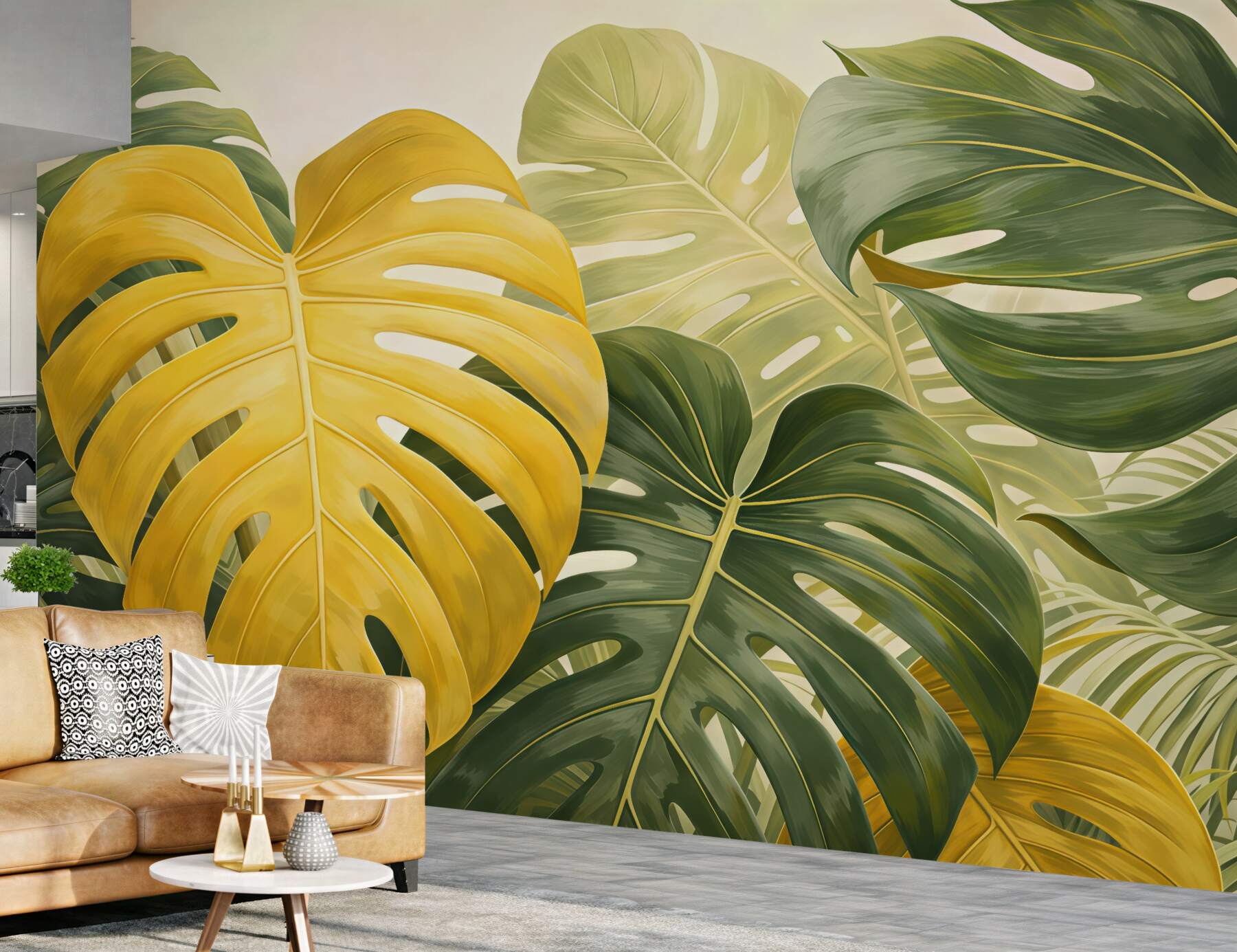 Fototapeta złota monstera w tropikalnej zieleni