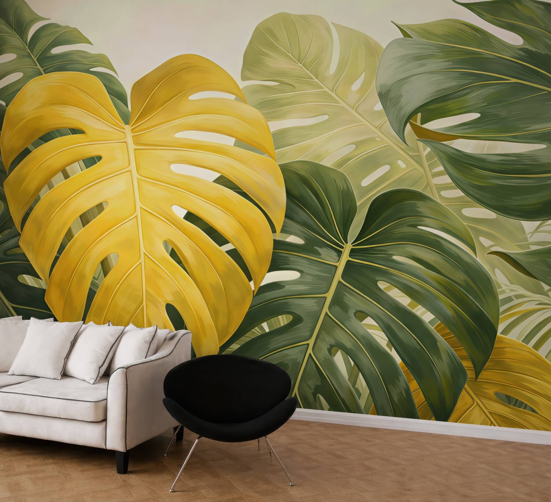 Fototapeta złota monstera w tropikalnej zieleni