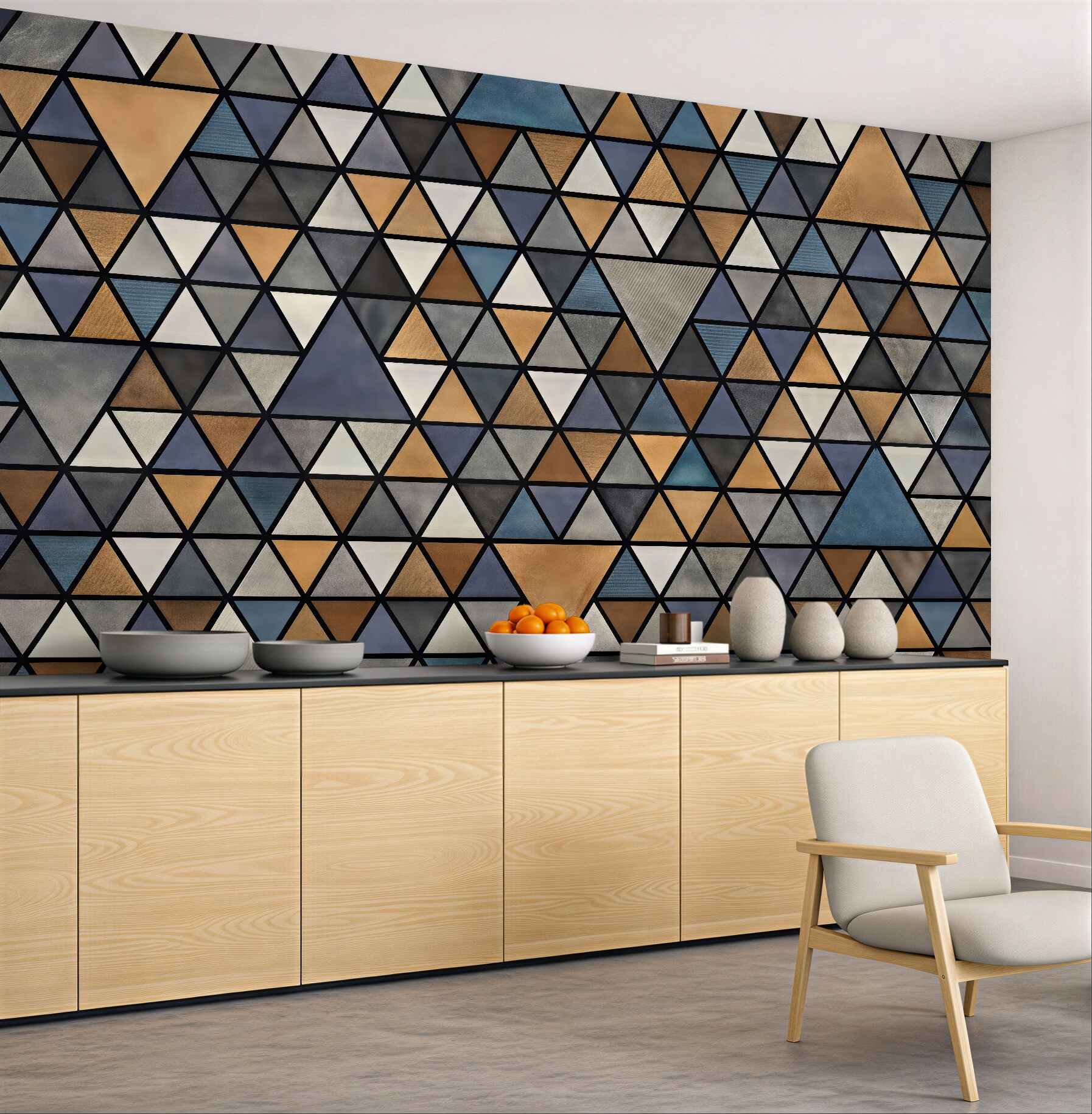 Fototapeta geometryczna mozaika trójkątów w złocie