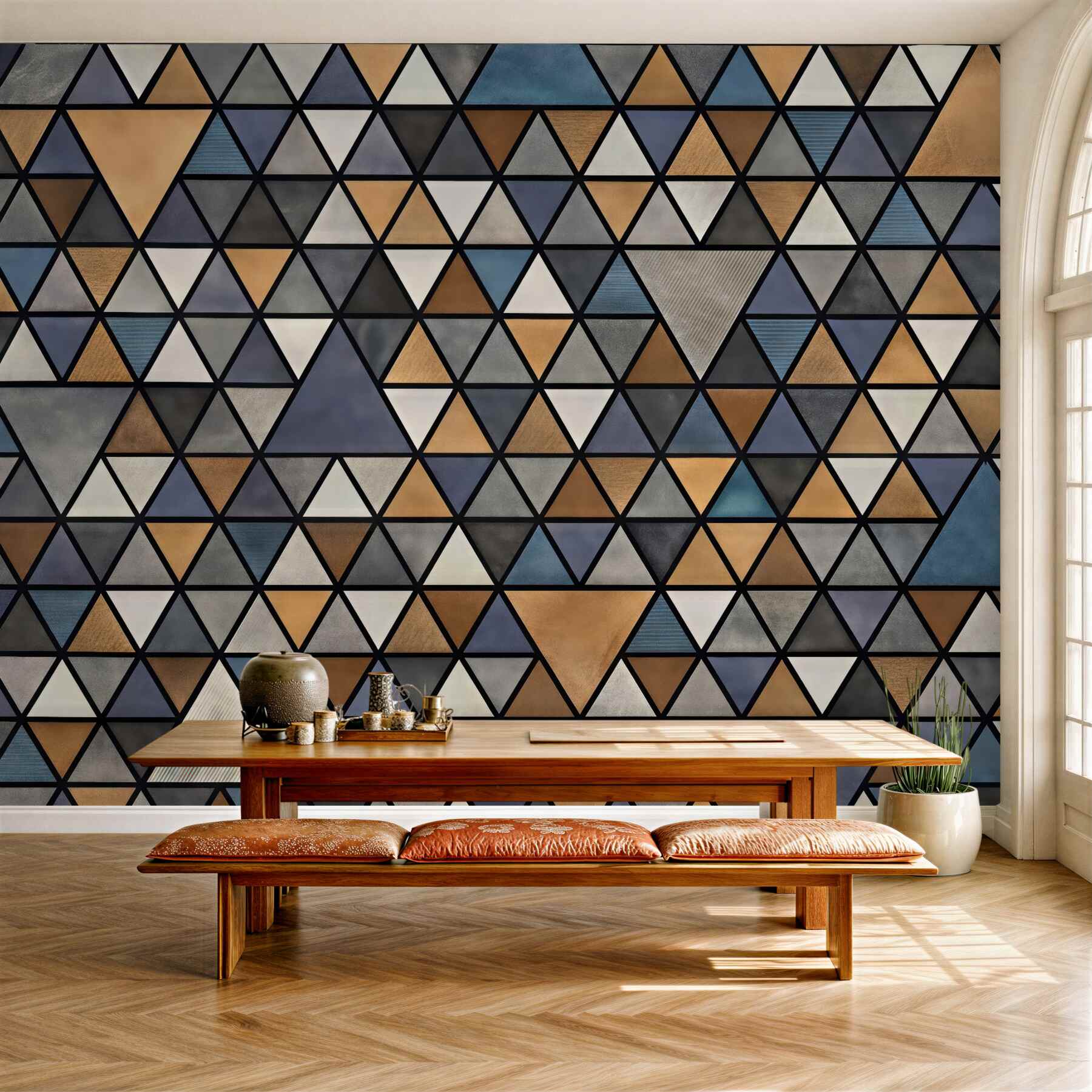 Fototapeta geometryczna mozaika trójkątów w złocie