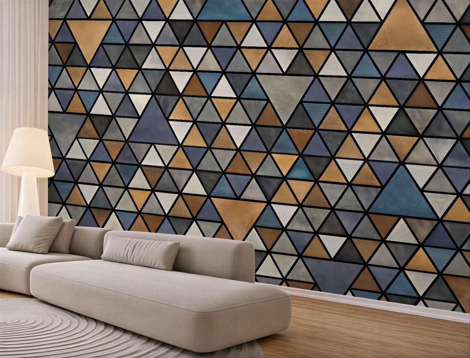 Fototapeta geometryczna mozaika trójkątów w złocie