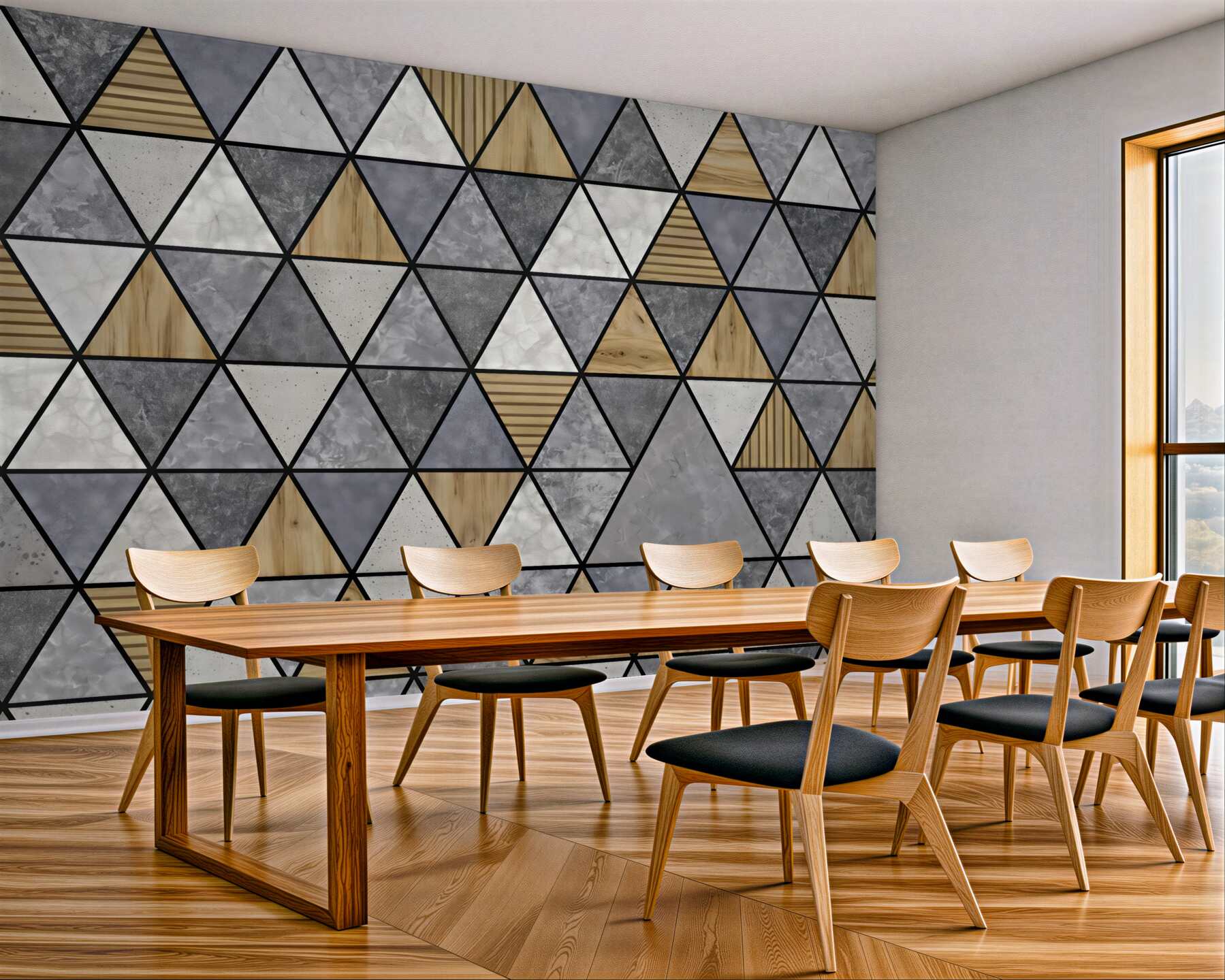 Fototapeta geometryczna mozaika drewna i marmuru