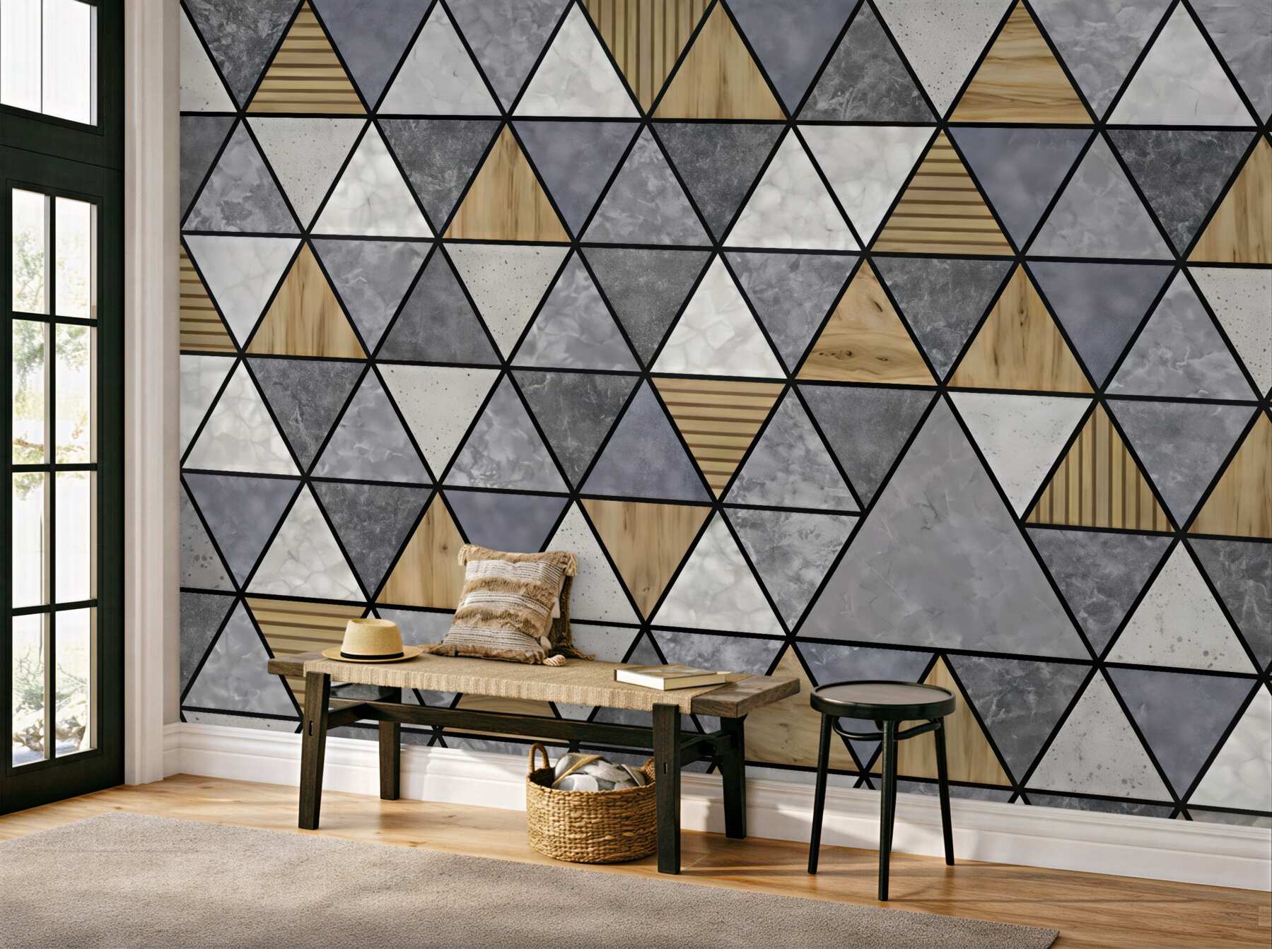 Fototapeta geometryczna mozaika drewna i marmuru