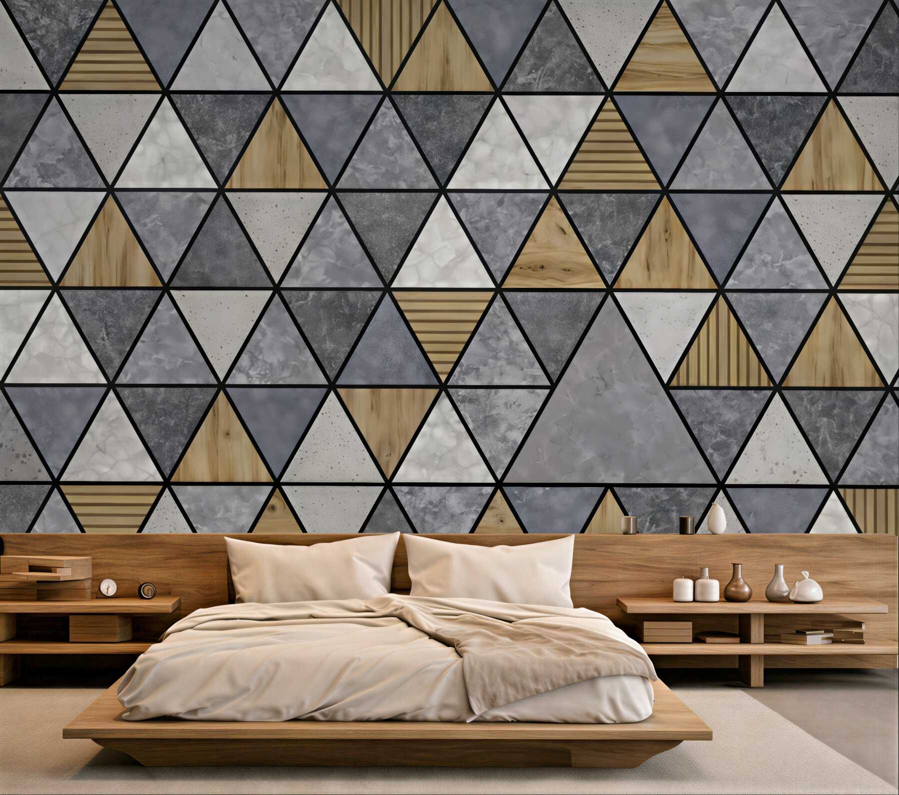 Fototapeta geometryczna mozaika drewna i marmuru