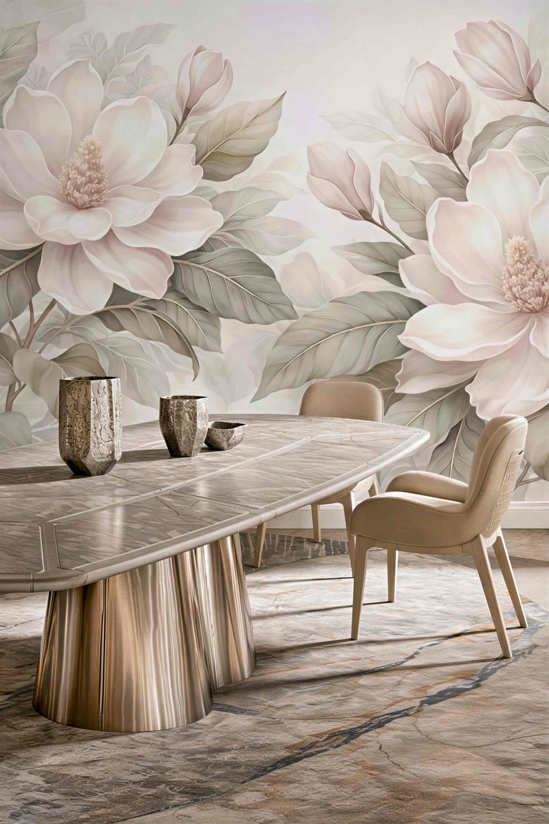 Fototapeta pudrowe magnolie w beżu