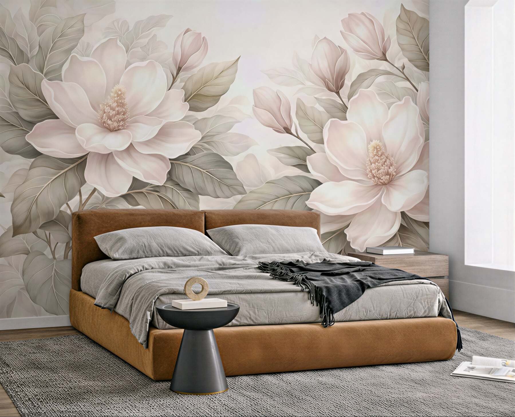Fototapeta pudrowe magnolie w beżu