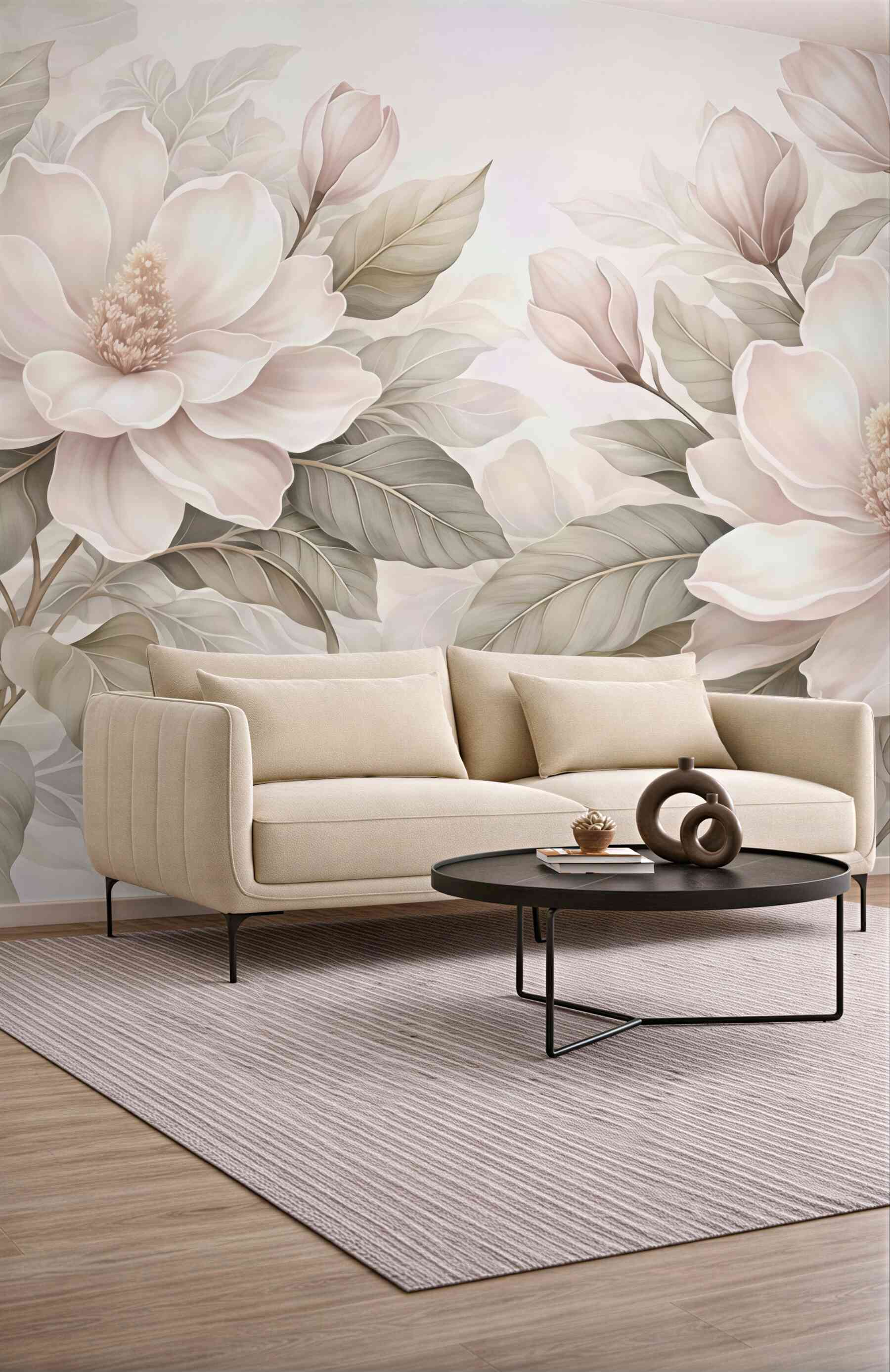 Fototapeta pudrowe magnolie w beżu