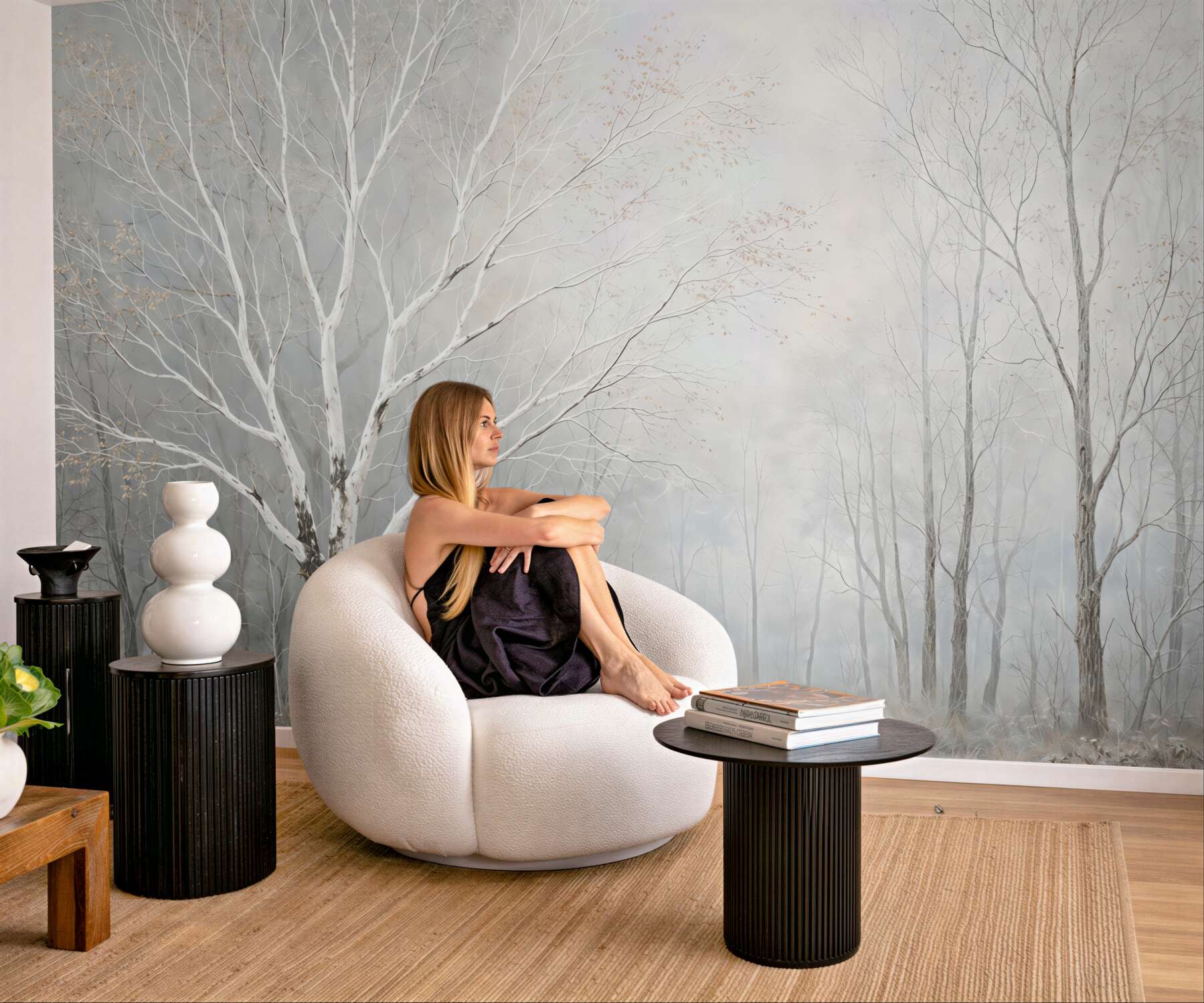 Fototapeta mglisty las białych brzóz