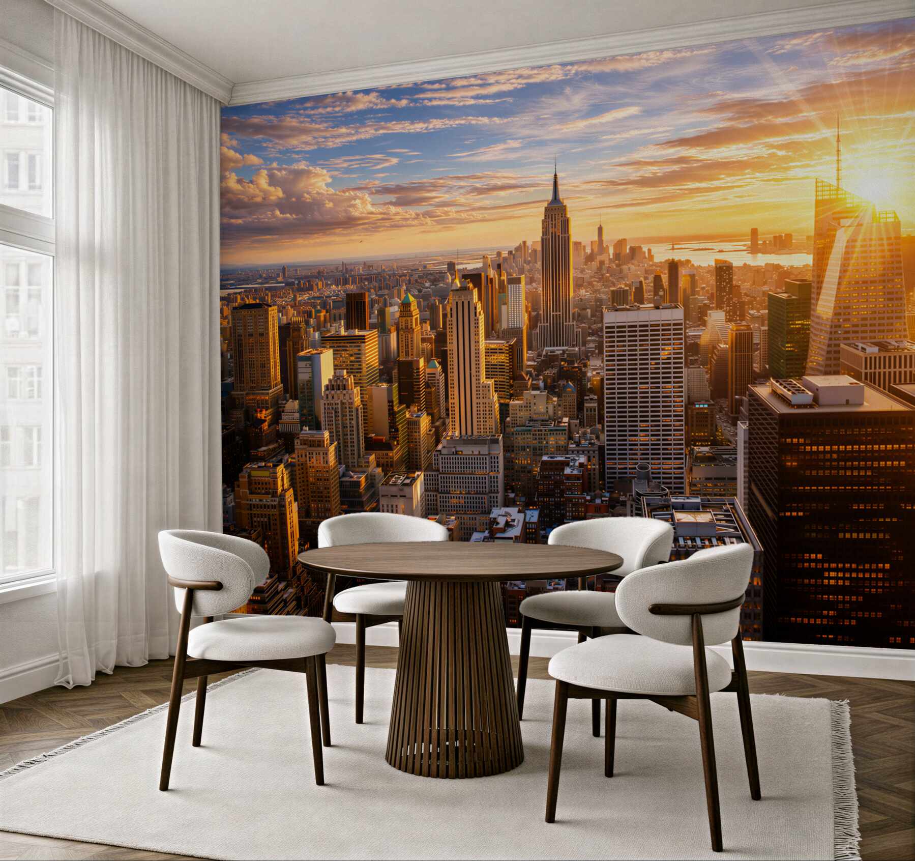 Fototapeta Manhattan o zachodzie słońca złota panorama miasta do salonu