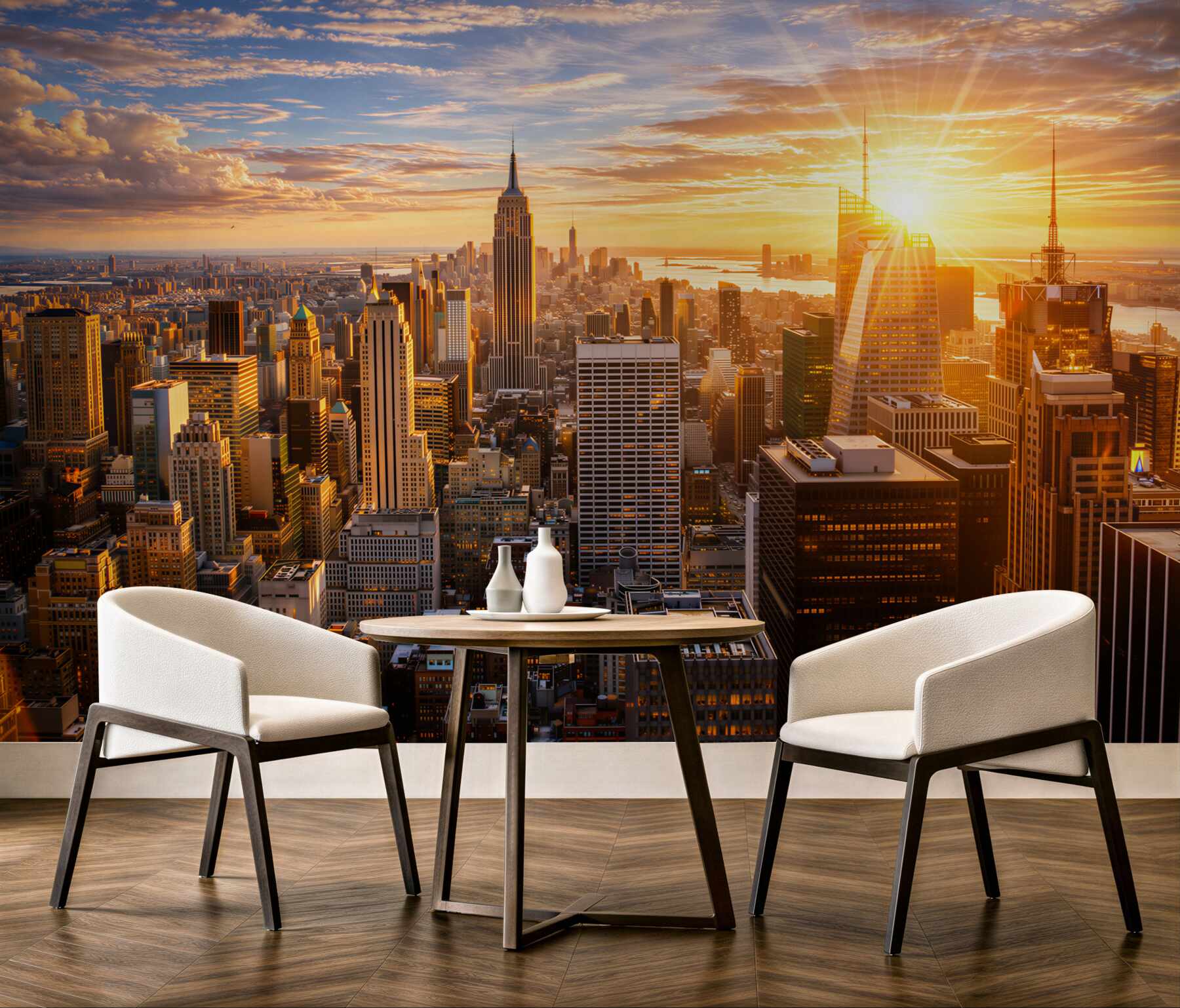 Fototapeta Manhattan o zachodzie słońca złota panorama miasta do salonu