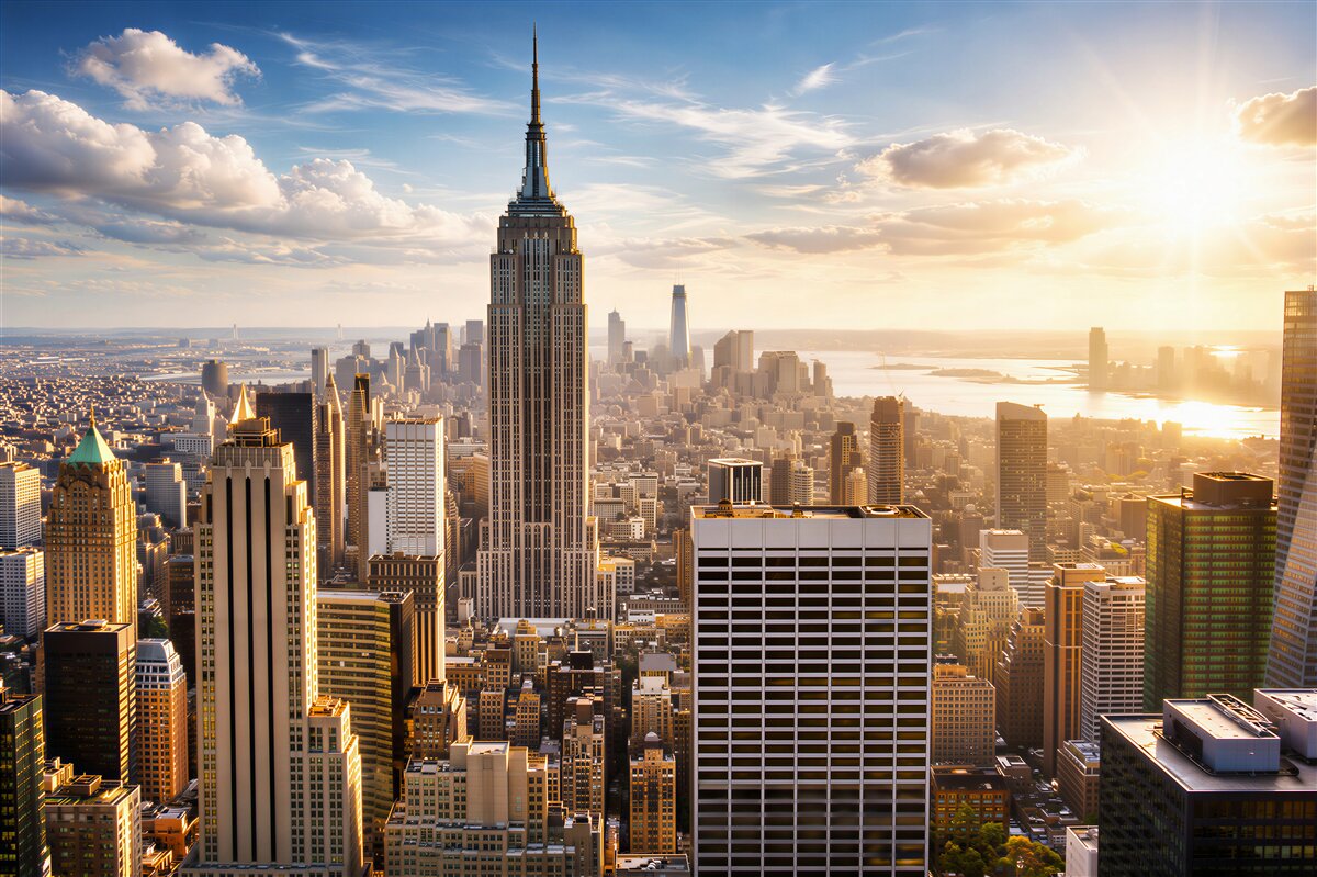 Fototapeta Nowy Jork panorama z Empire State Building w promieniach słońca