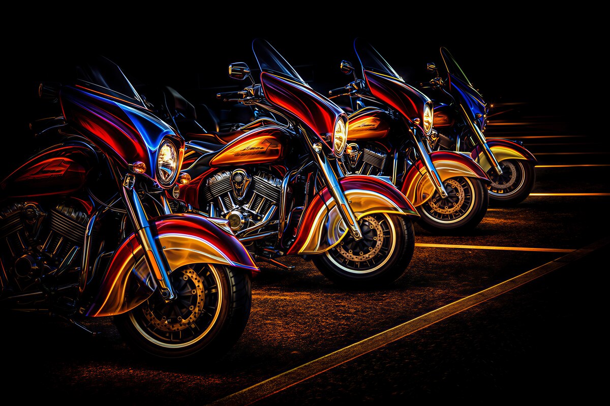 Fototapeta motocykle nocą w neonowym świetle do męskiego wnętrza