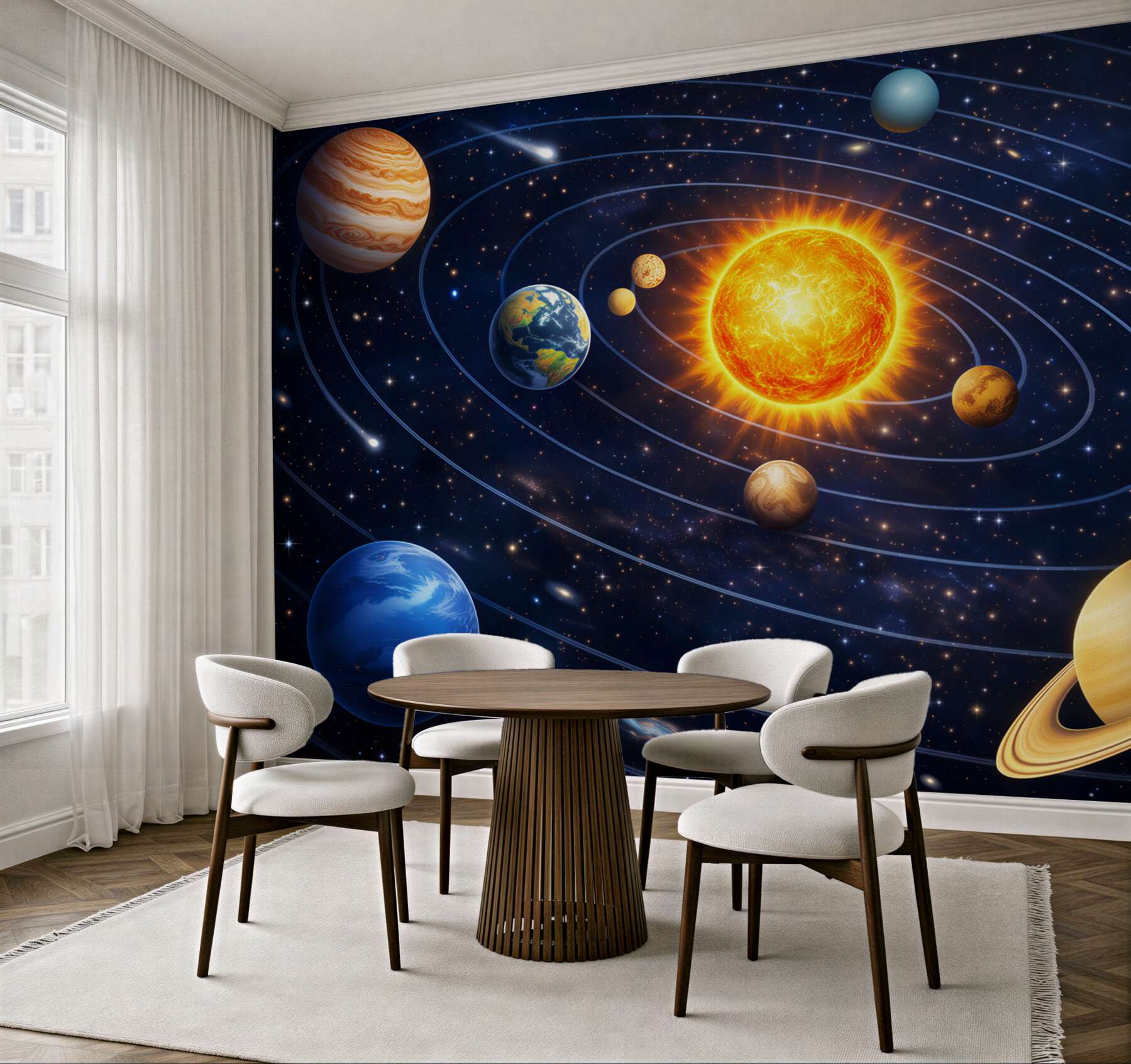 Fototapeta układ słoneczny z planetami i gwiazdami dla pokoju dziecka