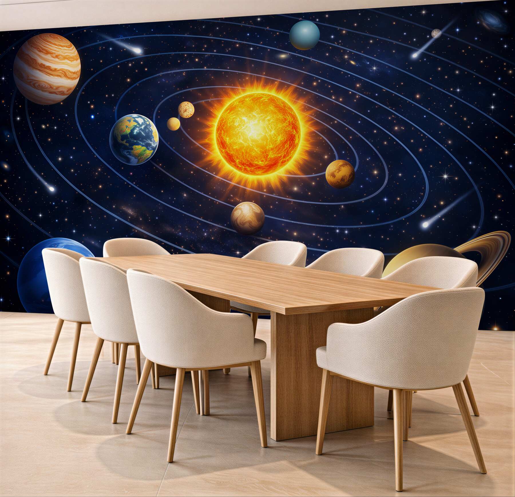 Fototapeta układ słoneczny z planetami i gwiazdami dla pokoju dziecka