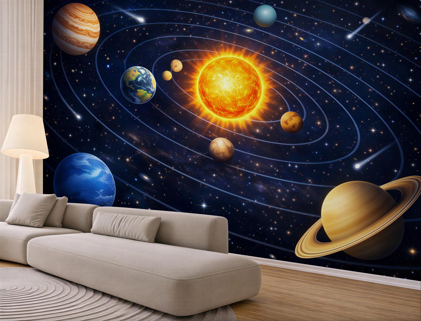 Fototapeta układ słoneczny z planetami i gwiazdami dla pokoju dziecka