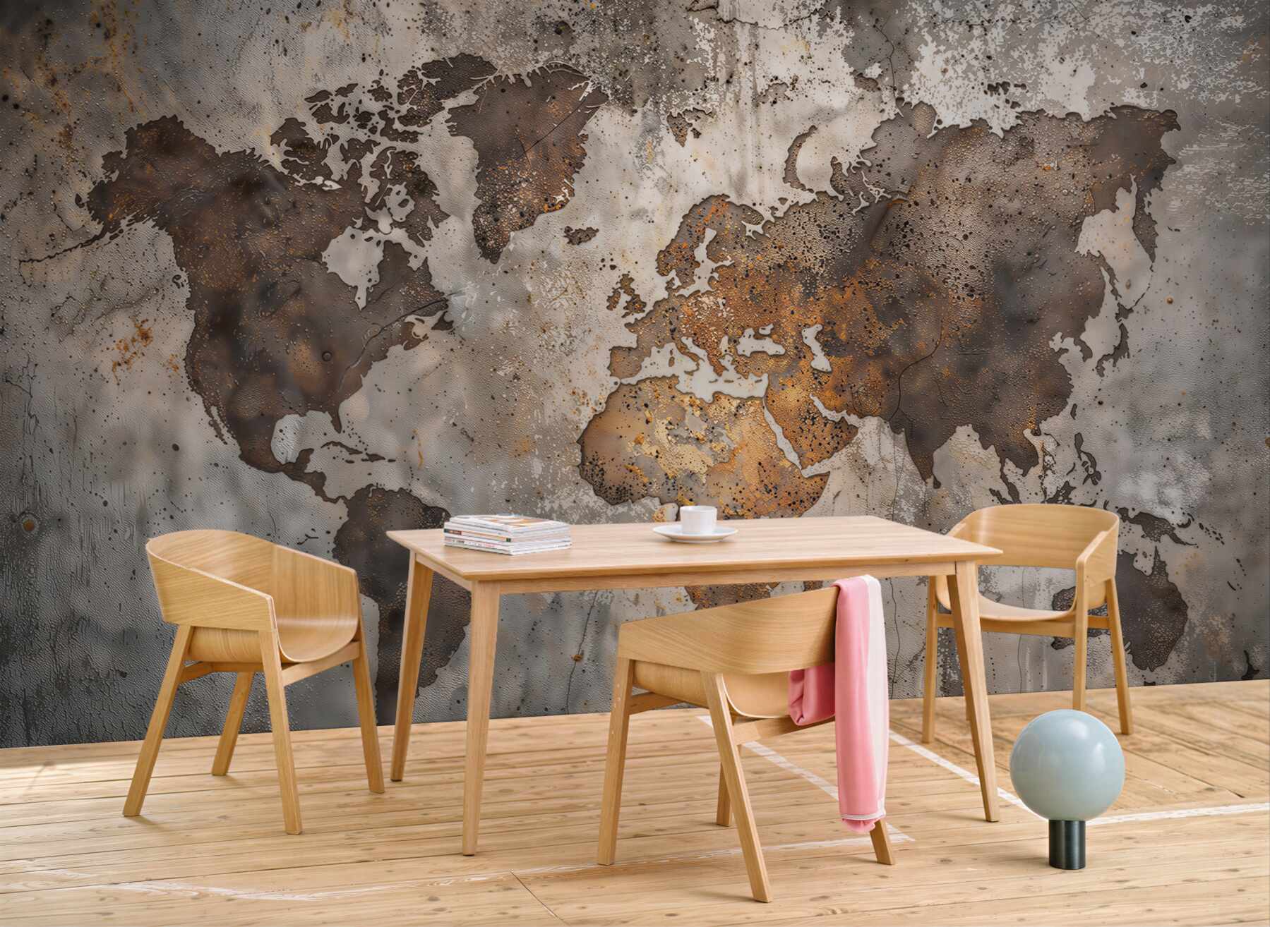 Fototapeta mapa świata w stylu industrialnym na бетонowej ścianie