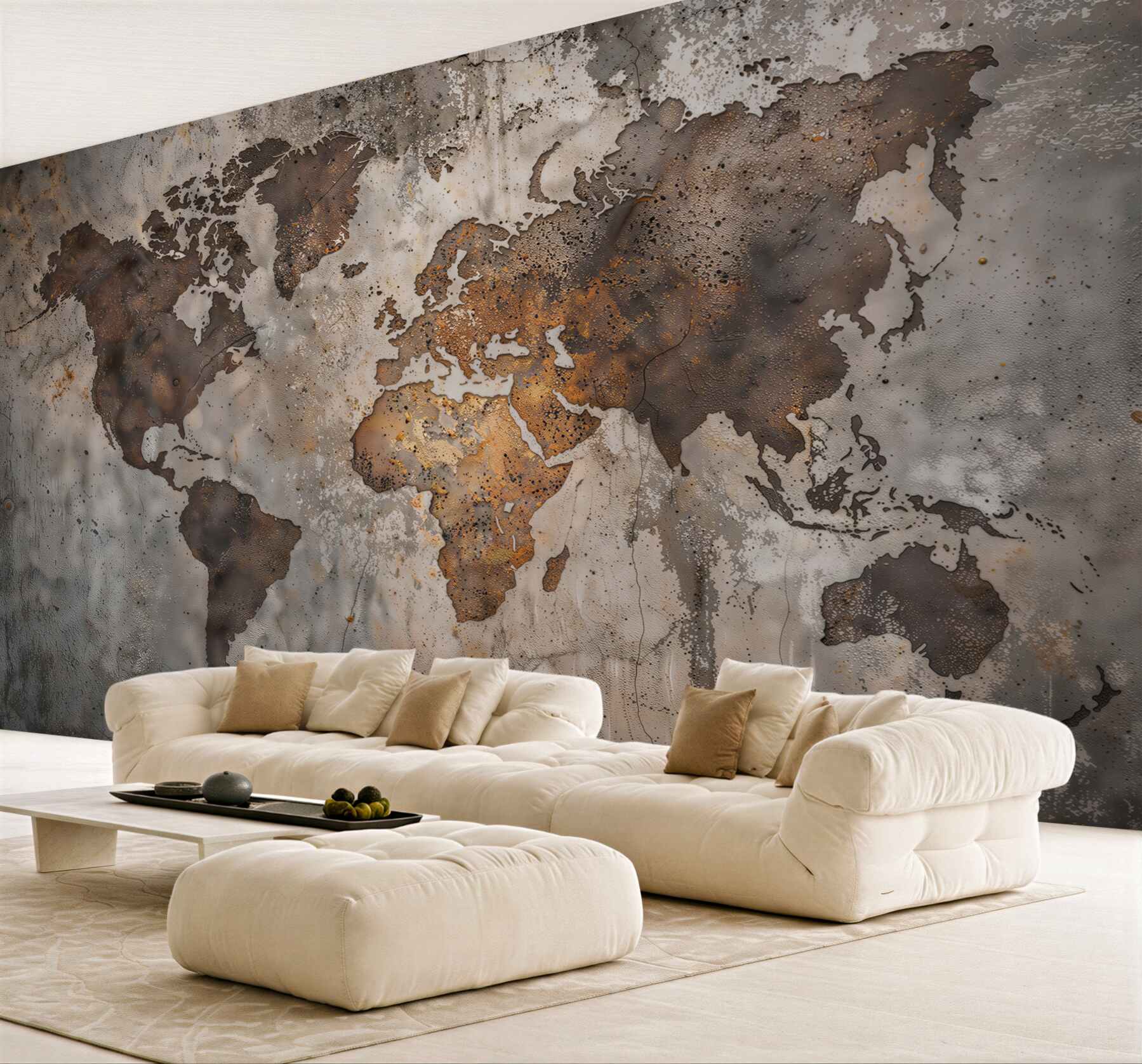 Fototapeta mapa świata w stylu industrialnym na бетонowej ścianie