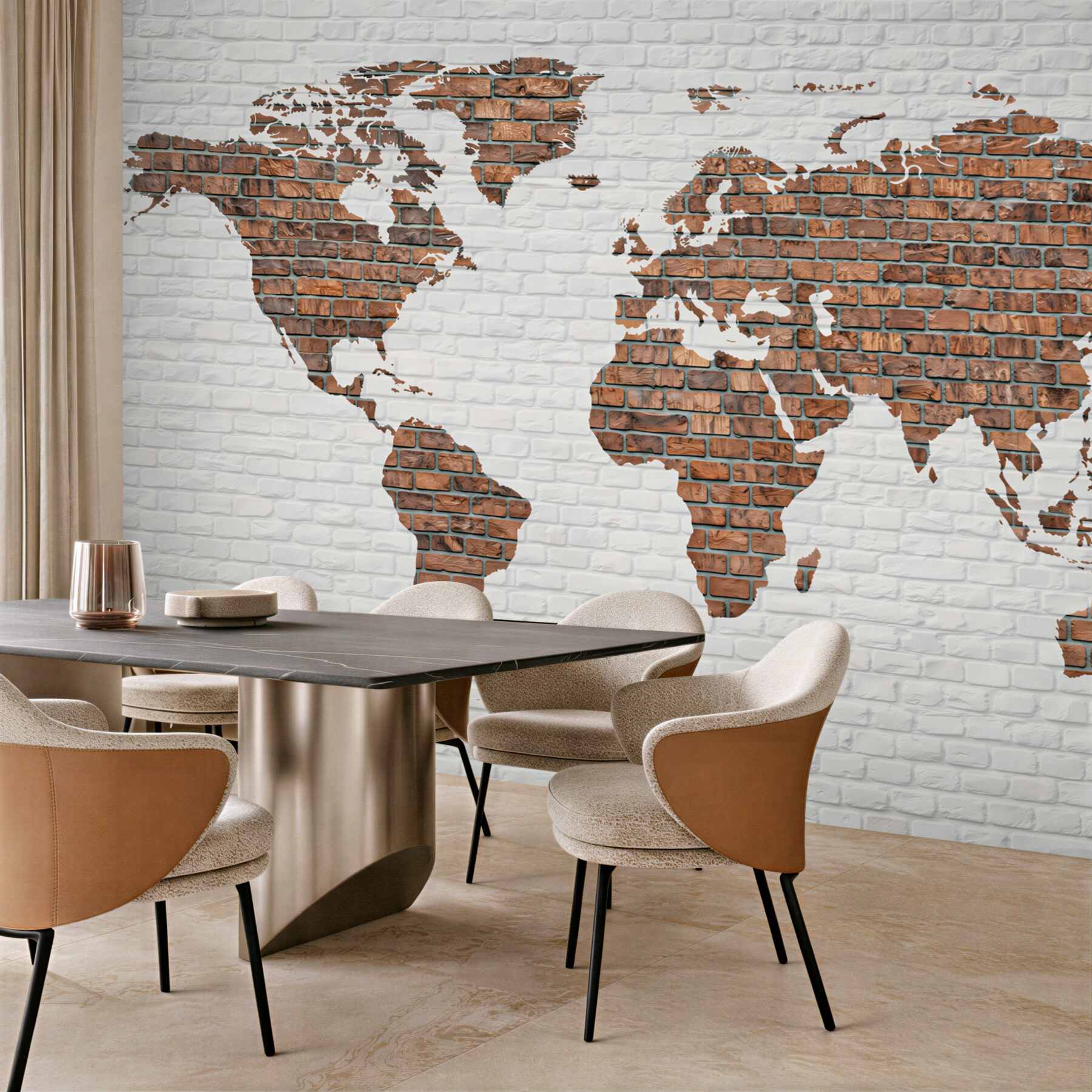 Fototapeta mapa świata z cegły na białej ścianie loftowa