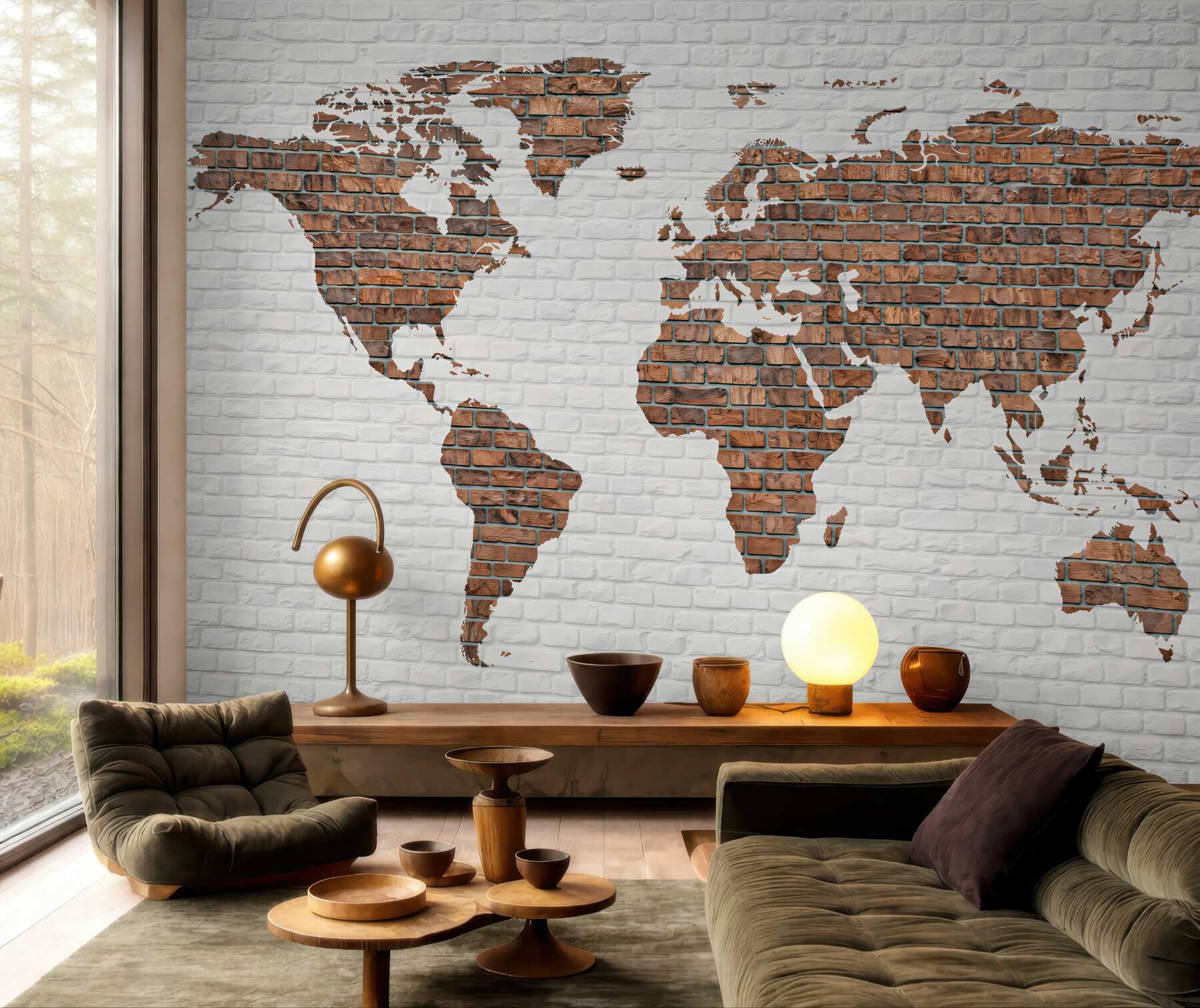 Fototapeta mapa świata z cegły na białej ścianie loftowa