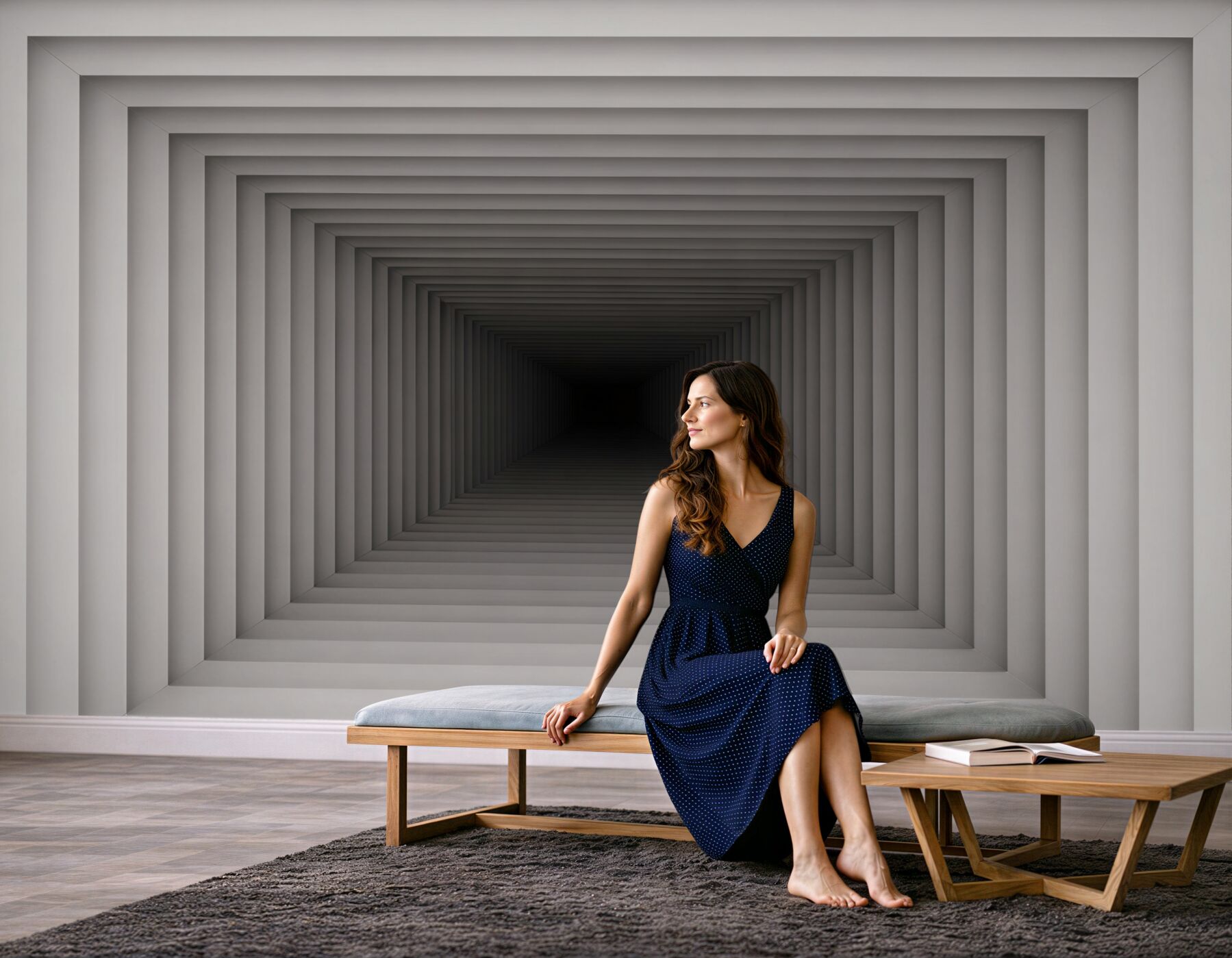 Fototapeta tunel geometryczny 3D szary nowoczesna iluzja głębi