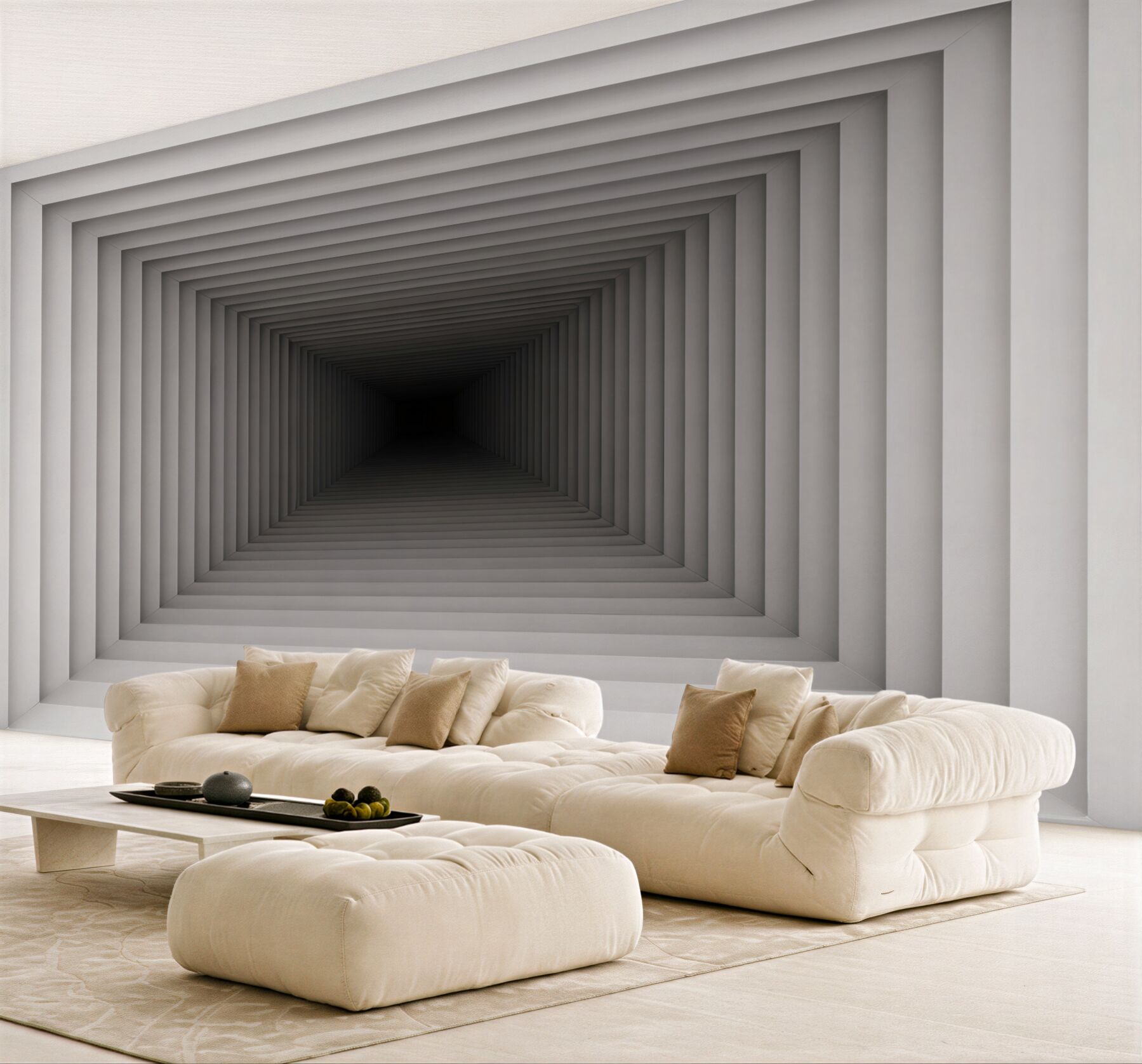 Fototapeta tunel geometryczny 3D szary nowoczesna iluzja głębi