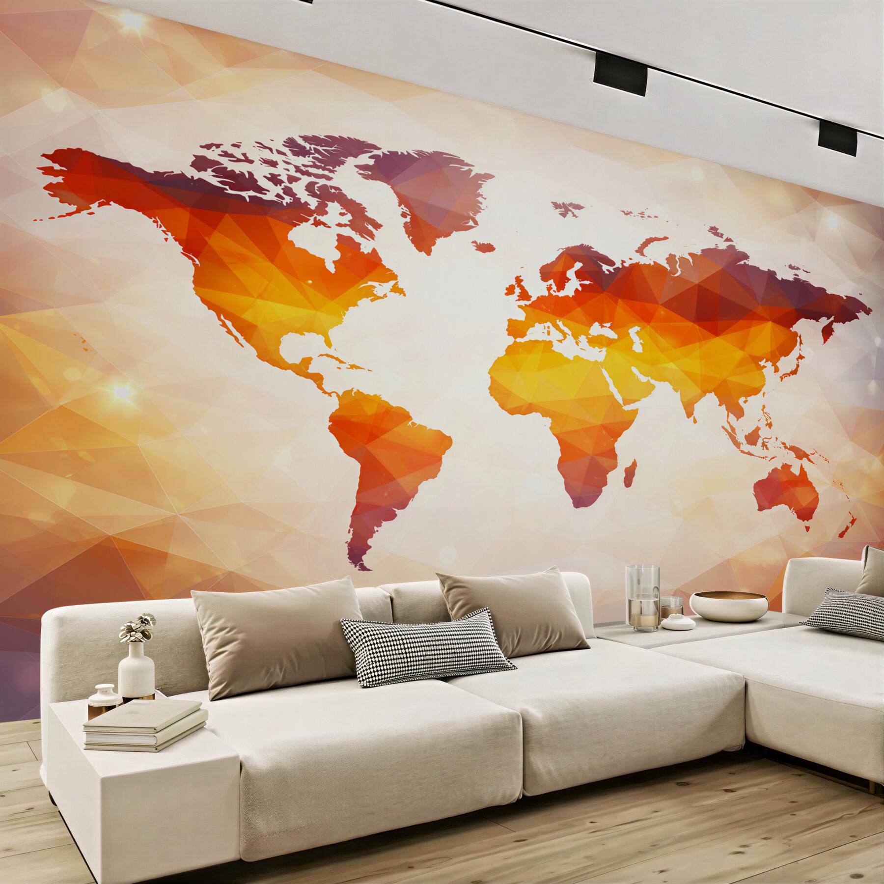 Fototapeta mapa świata geometryczna w ciepłych pomarańczowych barwach