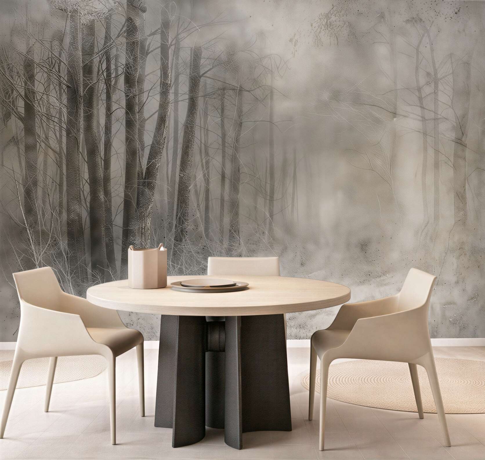 Fototapeta mglisty las w beżowych odcieniach subtelna i elegancka