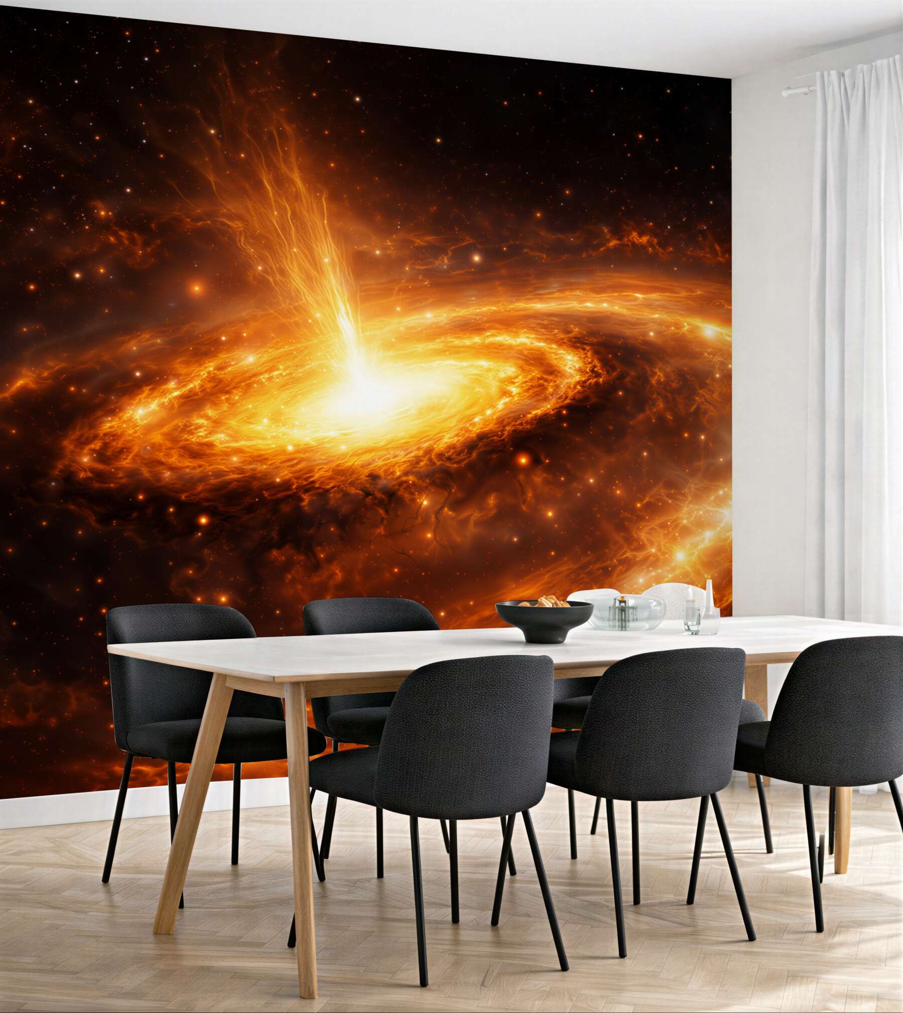 Fototapeta kosmiczna galaktyka z planetami w ognistych złotych barwach