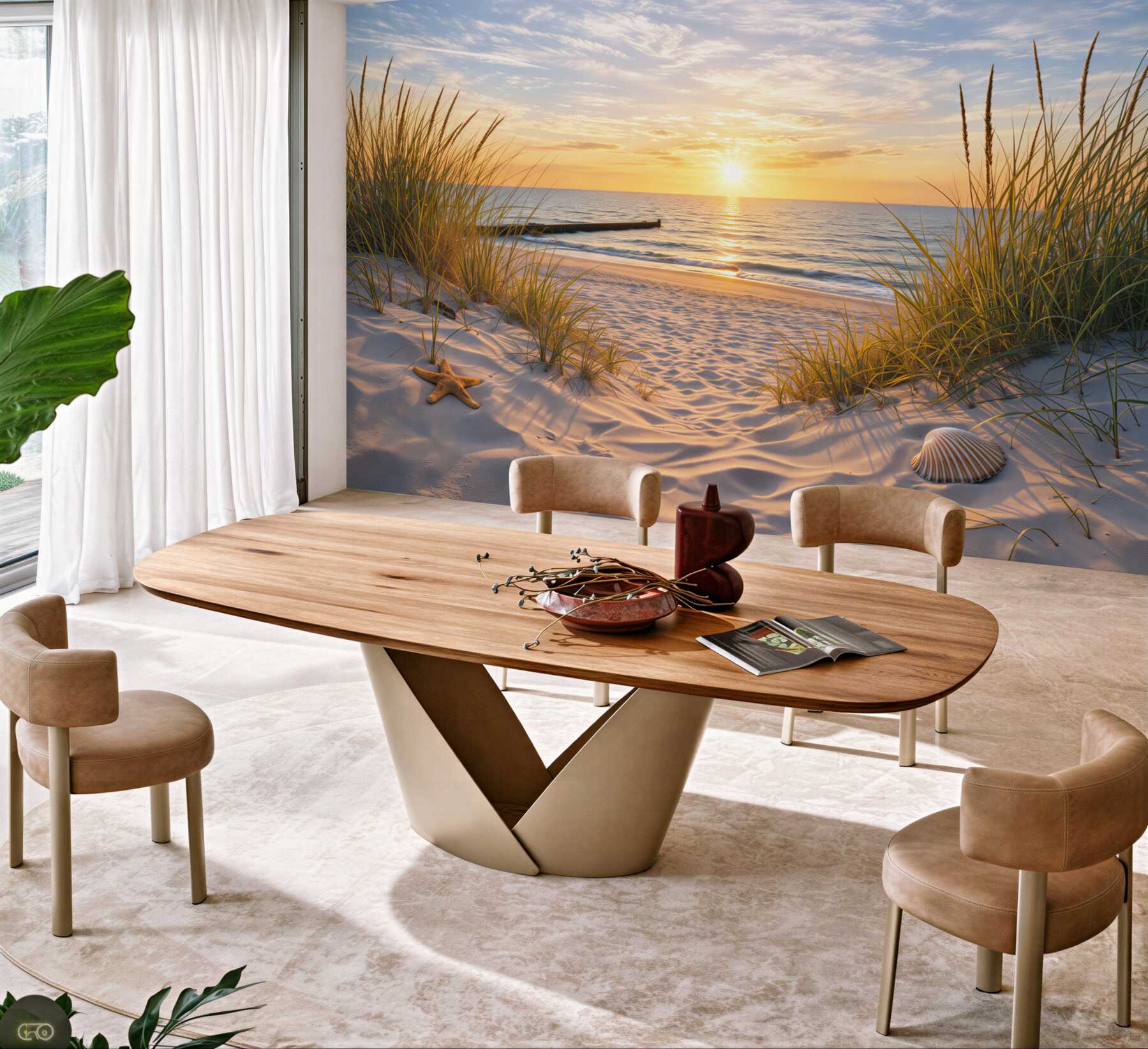 Fototapeta plaża o wschodzie słońca z wydmami i spokojnym morzem
