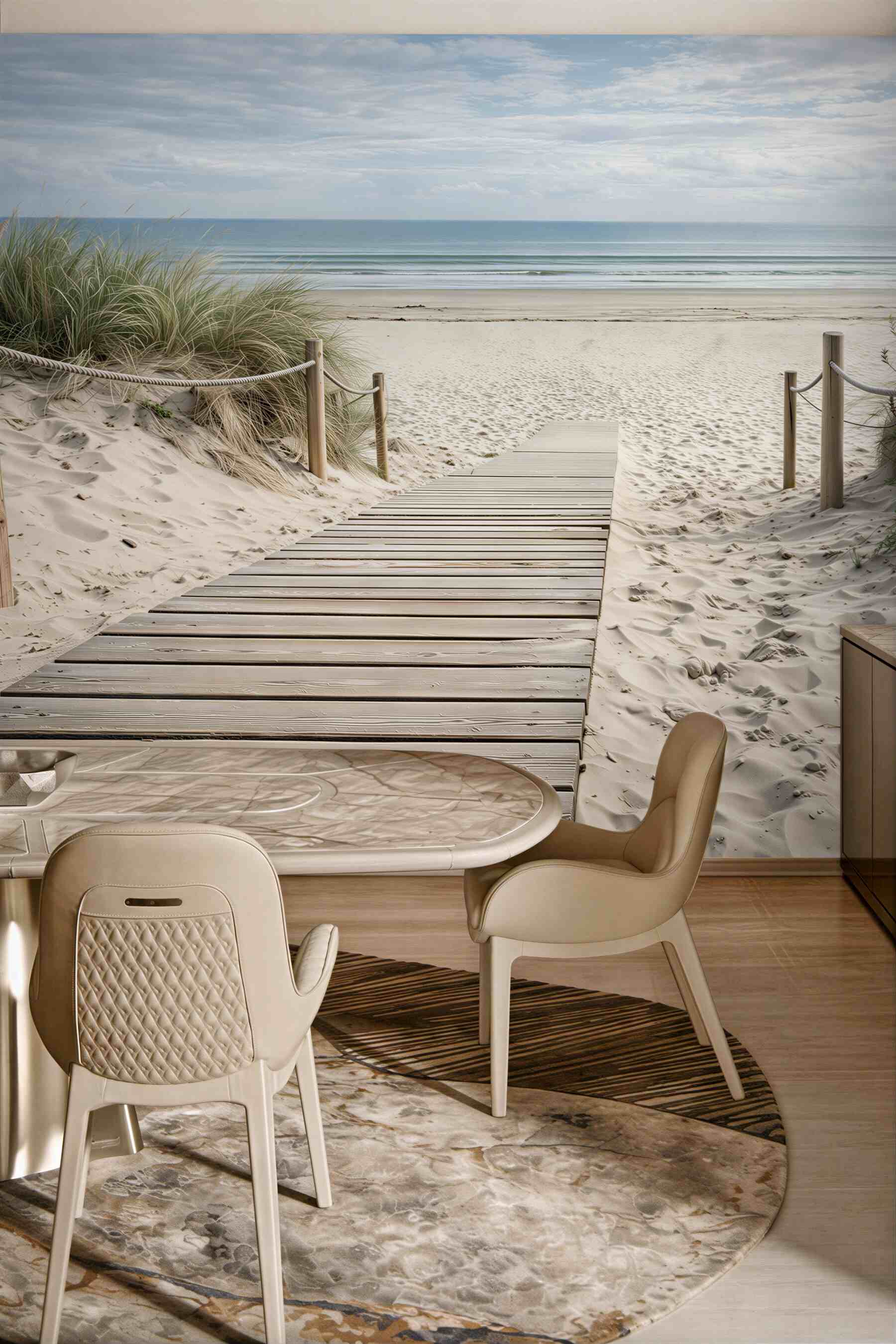 Fototapeta drewniany pomost na plażę spokojne morze i wydmy