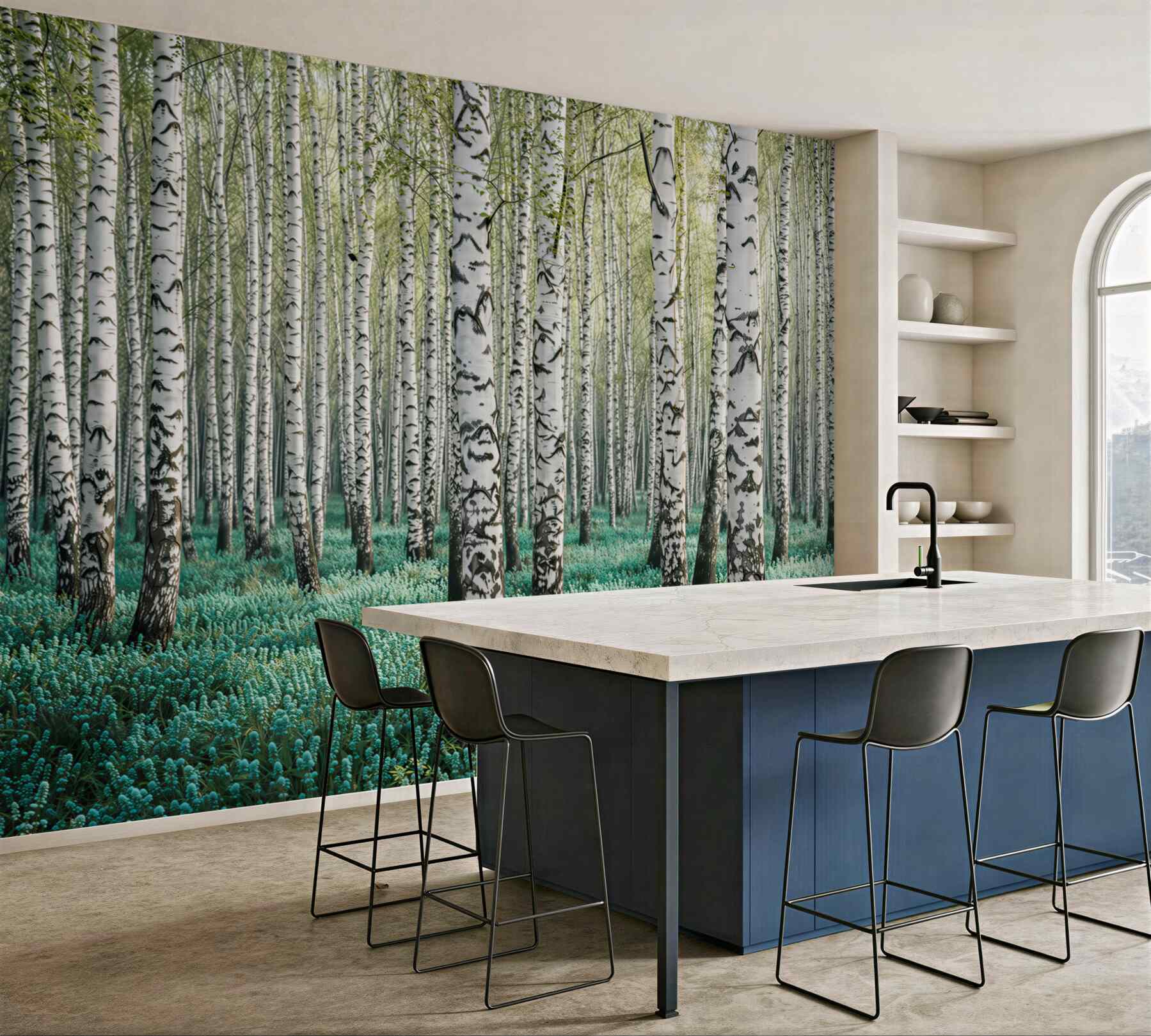 Fototapeta las brzozowy z turkusowym runem leśnym spokojna natura