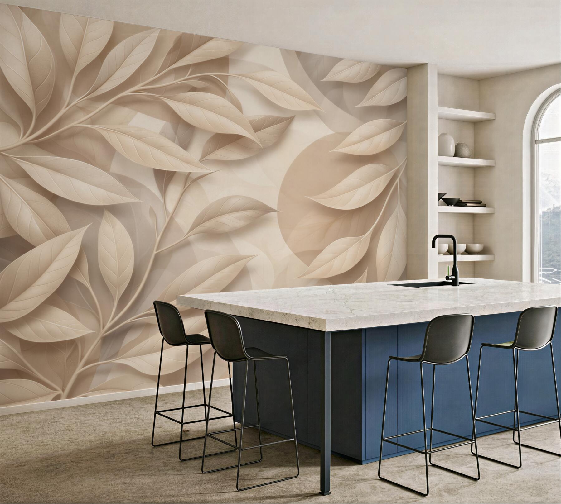 Fototapeta beżowe liście 3D elegancka abstrakcja do nowoczesnego wnętrza