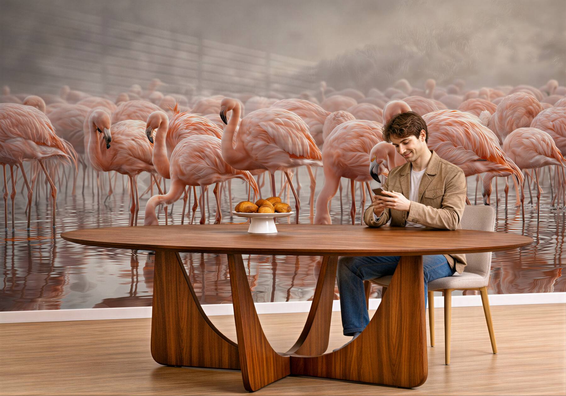 Fototapeta stado różowych flamingów w wodzie delikatna i elegancka