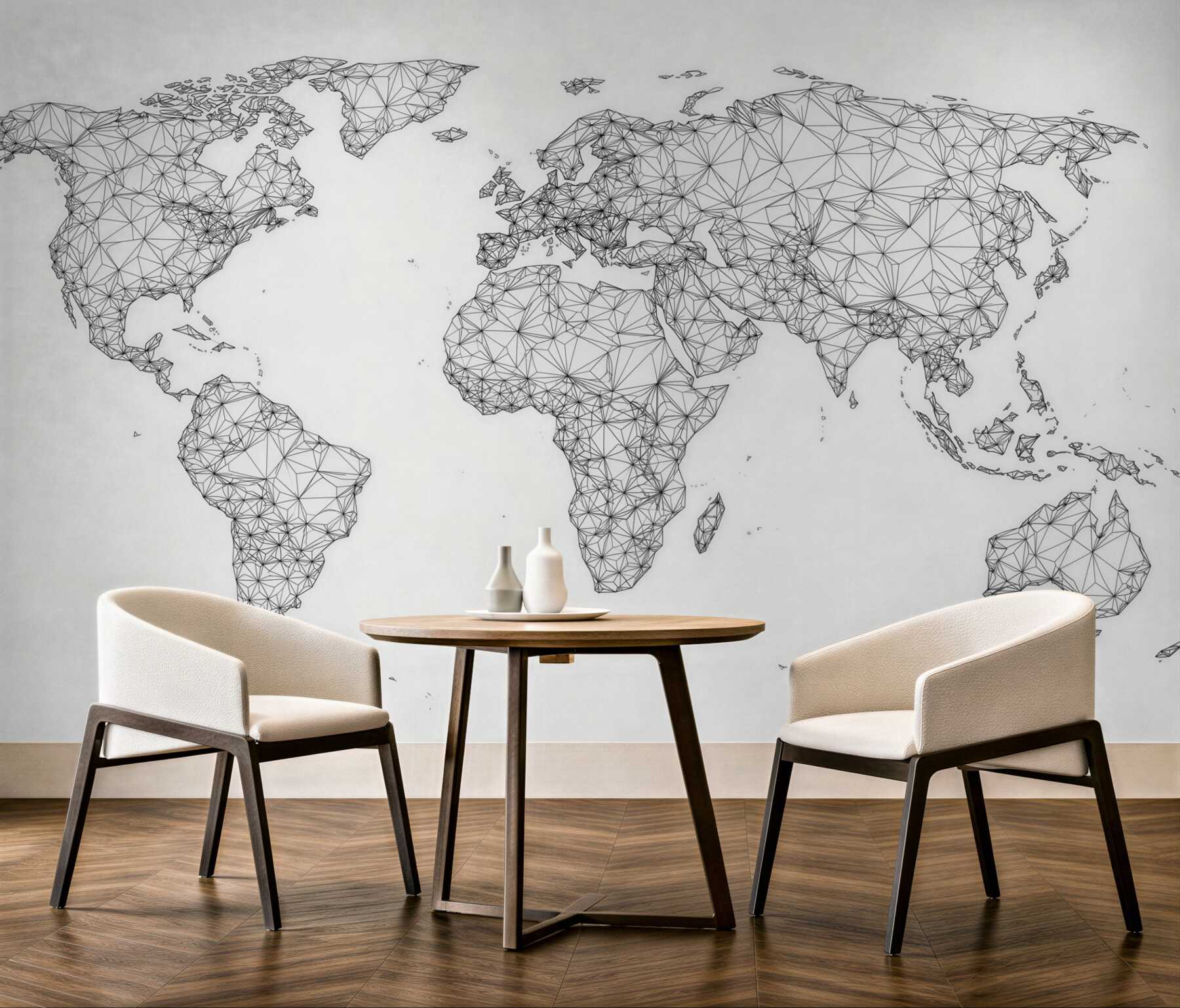 Fototapeta mapa świata geometryczna czarno biała nowoczesna