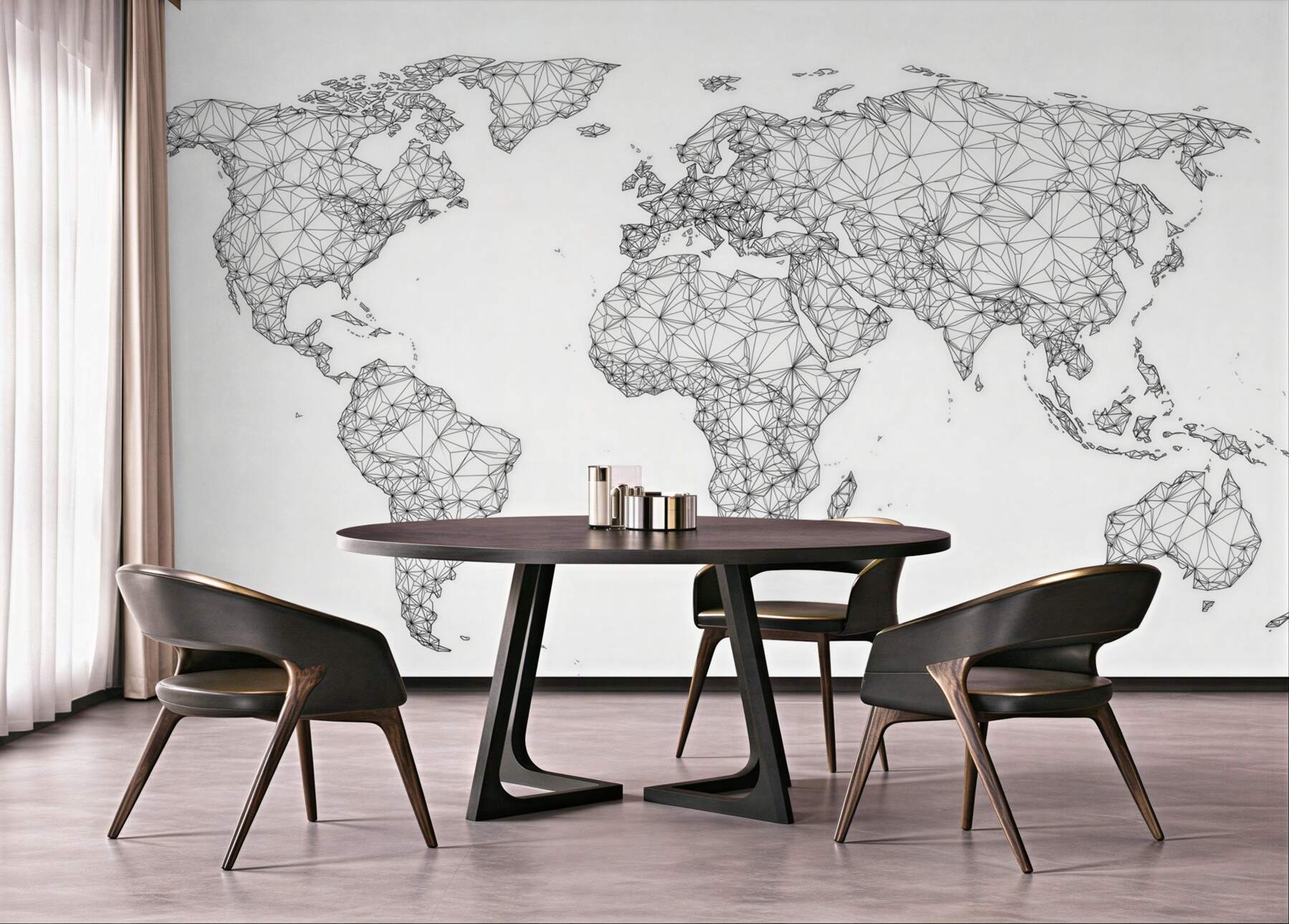 Fototapeta mapa świata geometryczna czarno biała nowoczesna