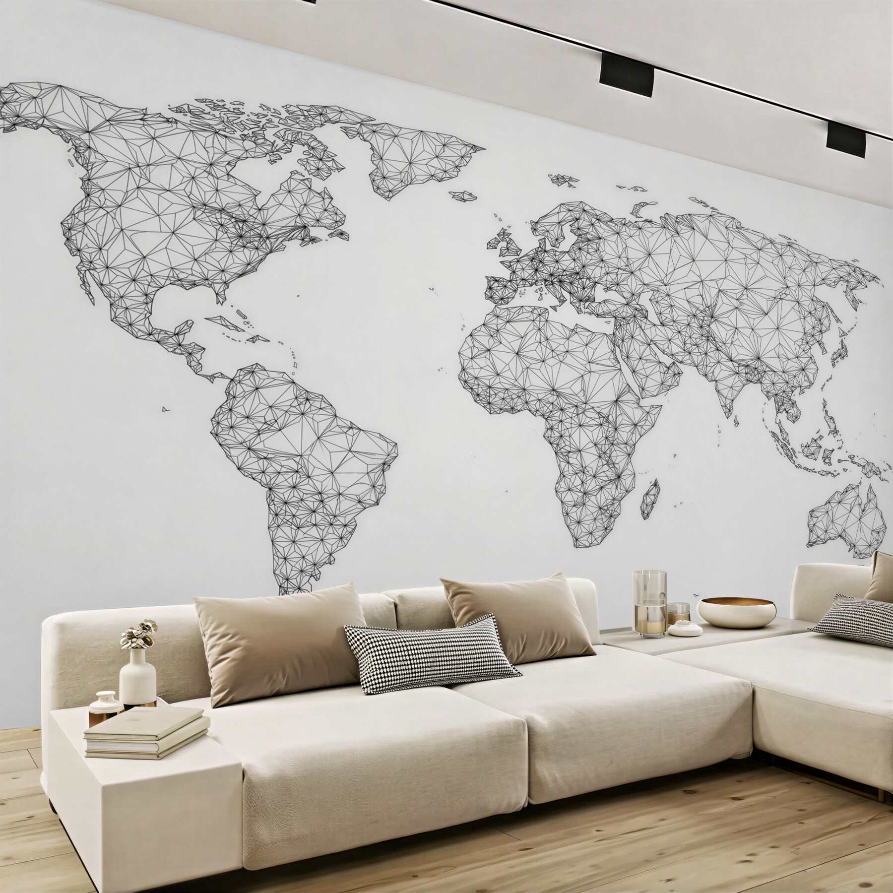 Fototapeta mapa świata geometryczna czarno biała nowoczesna