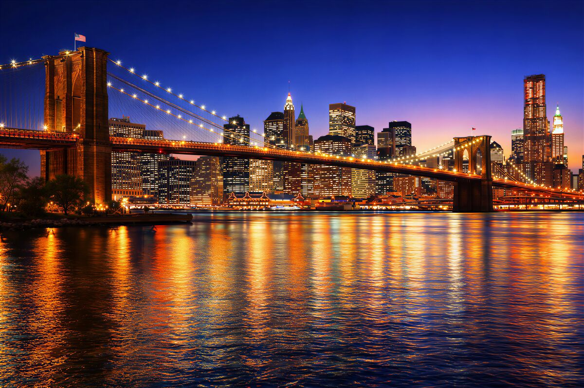 Fototapeta most Brooklyn i panorama Nowego Jorku nocą
