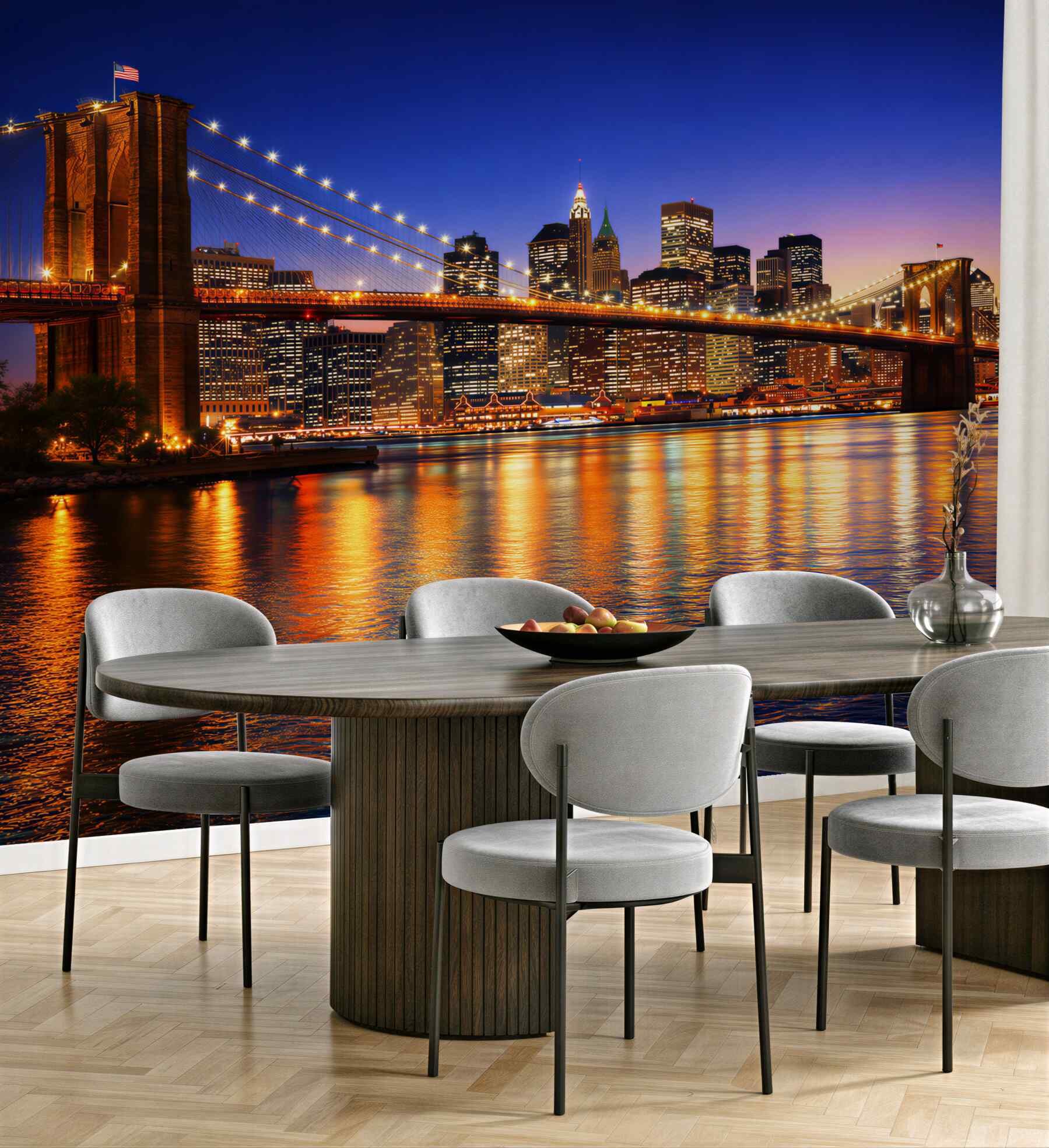 Fototapeta most Brooklyn i panorama Nowego Jorku nocą
