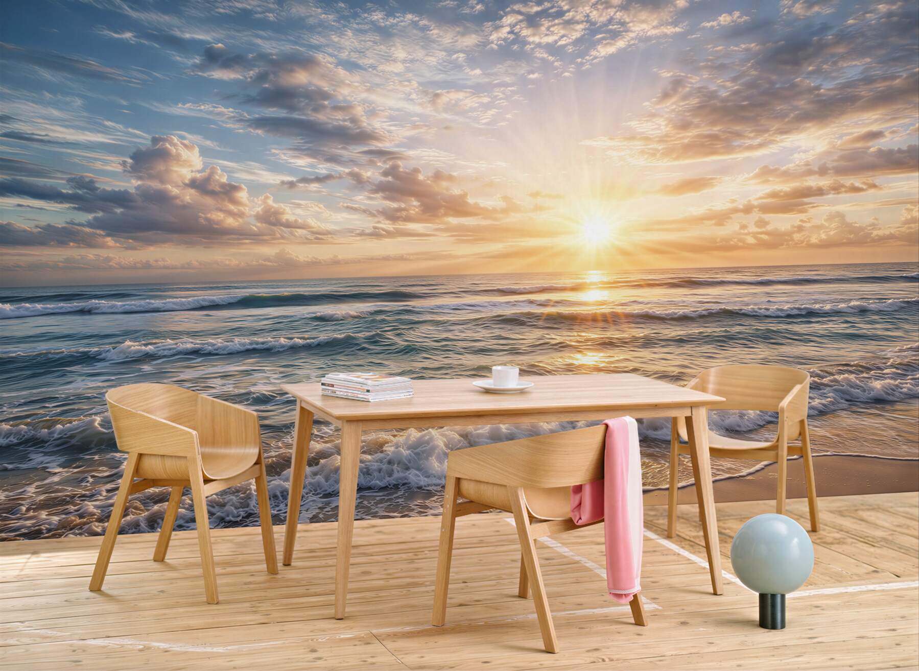Fototapeta wschód słońca nad morzem i piaszczystą plażą