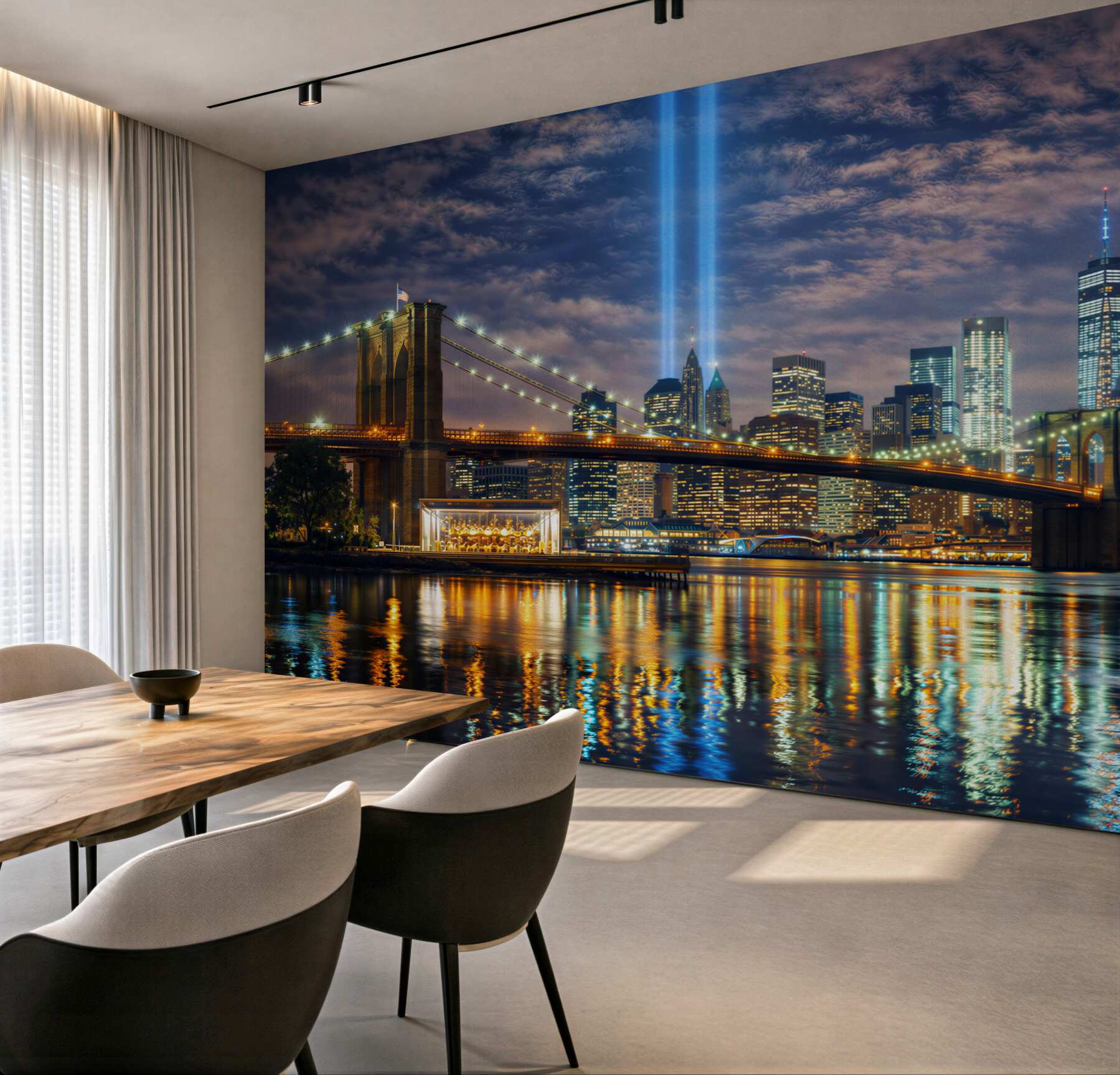 Fototapeta nocny Nowy Jork z mostem Brooklyn i panoramą miasta