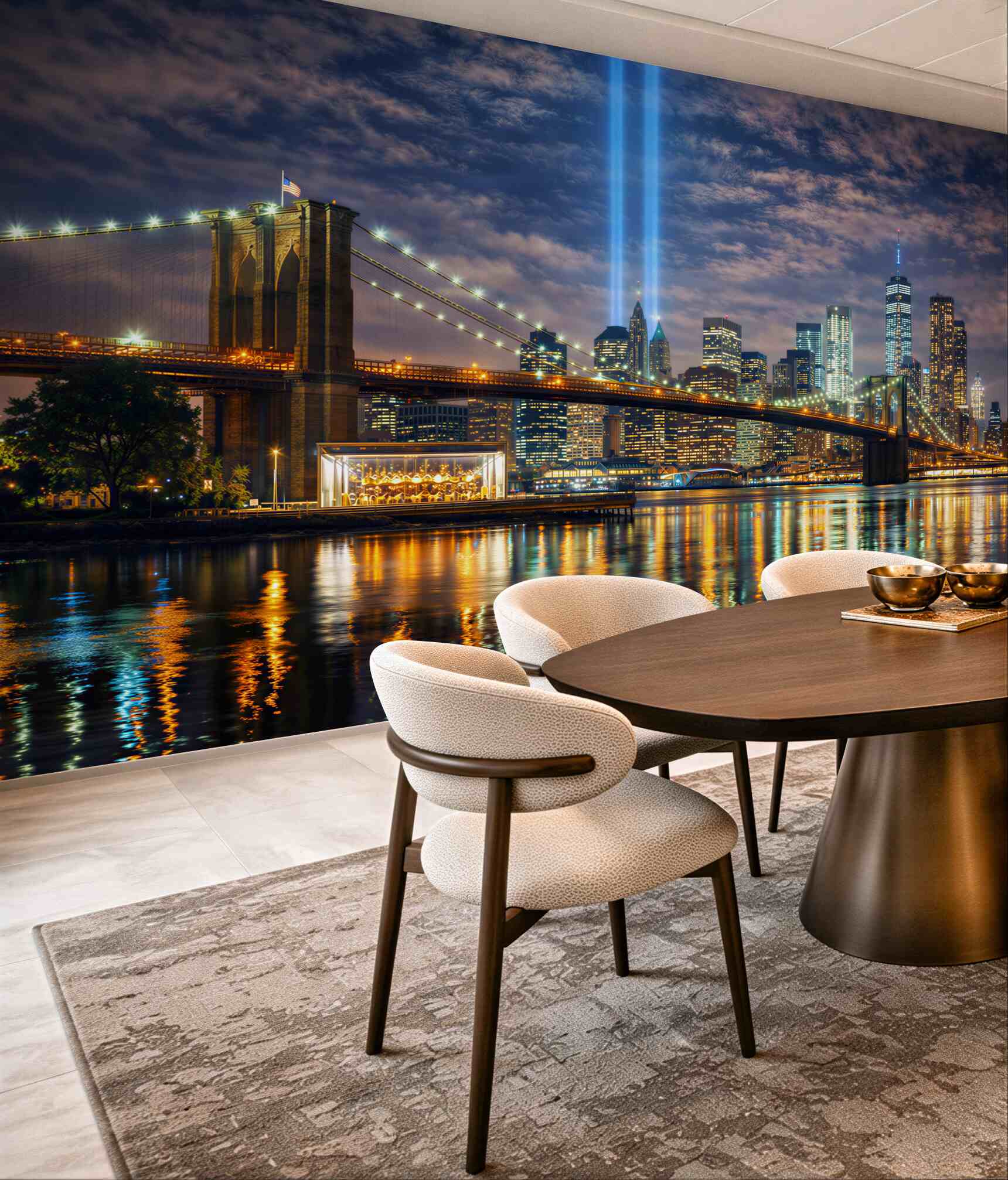 Fototapeta nocny Nowy Jork z mostem Brooklyn i panoramą miasta