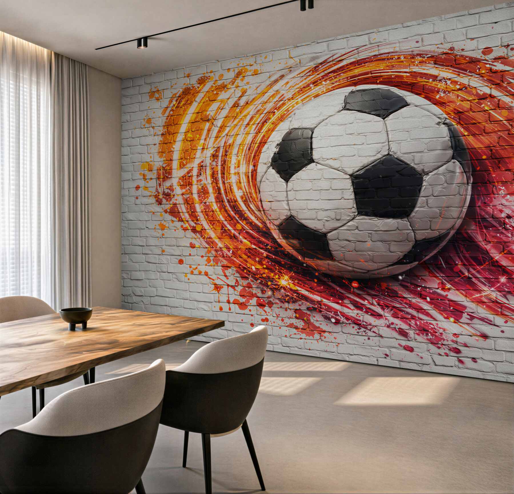 Fototapeta piłka nożna graffiti na ceglanej ścianie dynamiczna sportowa