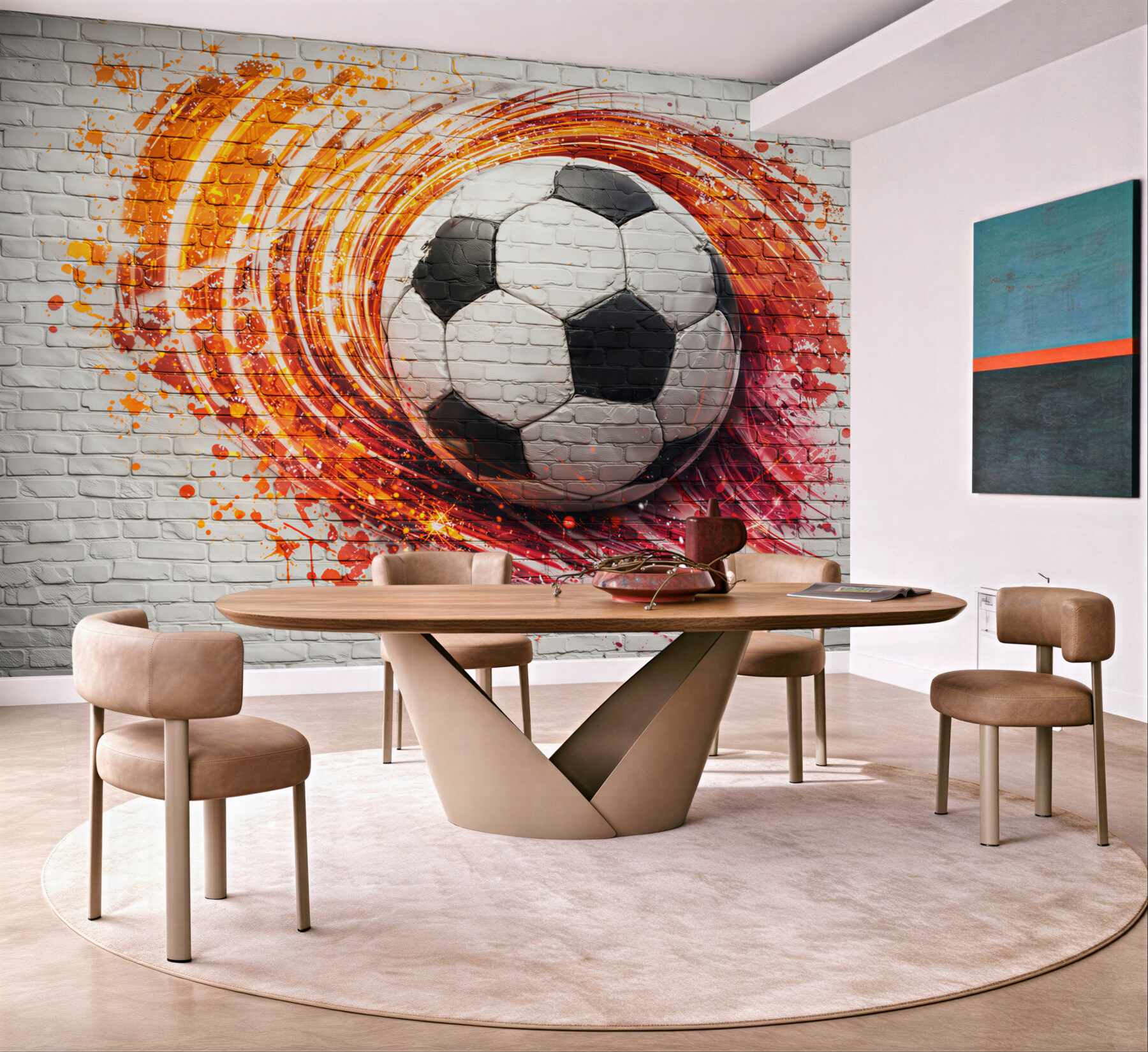Fototapeta piłka nożna graffiti na ceglanej ścianie dynamiczna sportowa