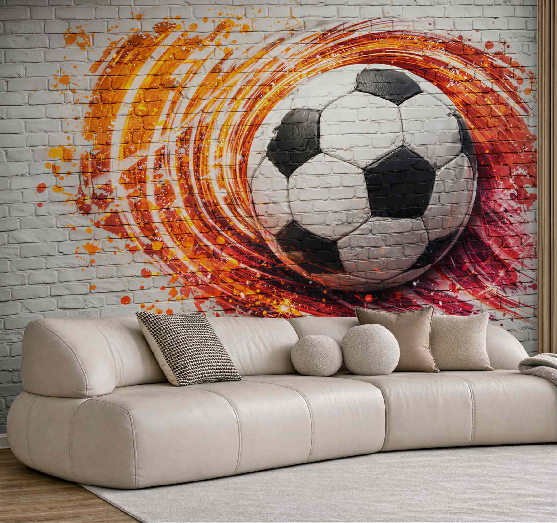 Fototapeta piłka nożna graffiti na ceglanej ścianie dynamiczna sportowa