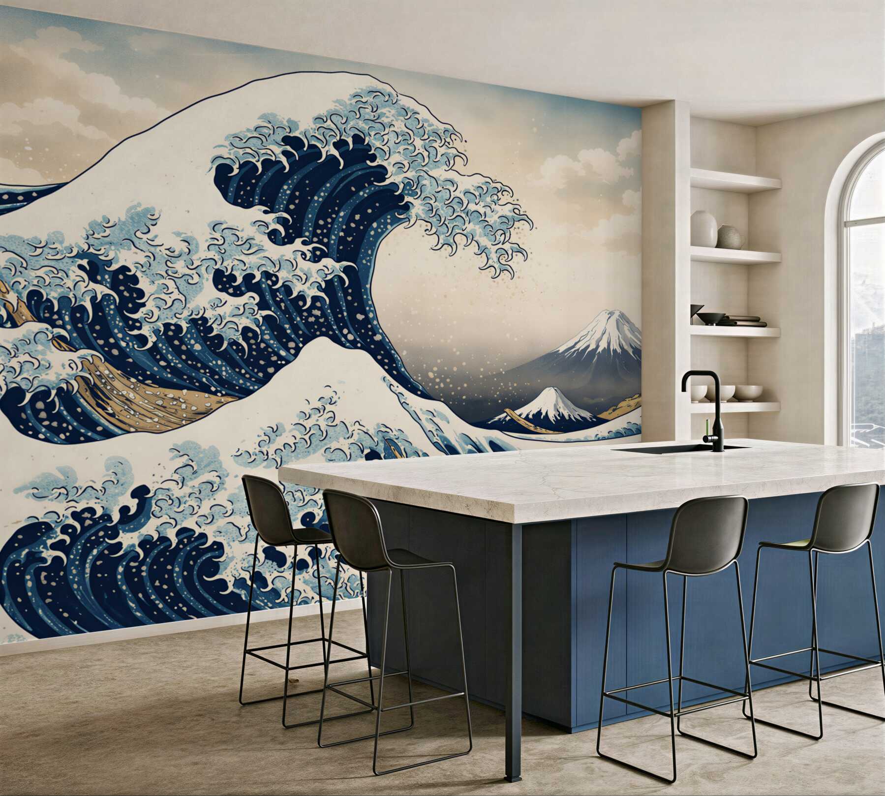 Fototapeta fale oceaniczne i góra w stylu japońskim