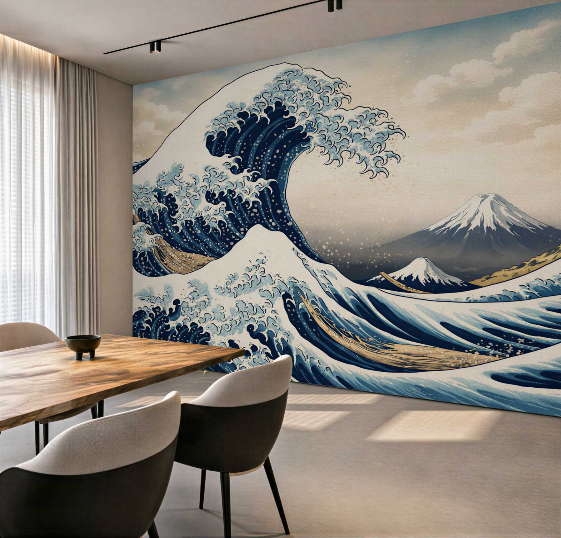 Fototapeta fale oceaniczne i góra w stylu japońskim