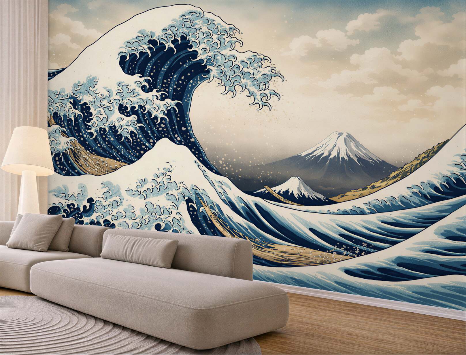 Fototapeta fale oceaniczne i góra w stylu japońskim