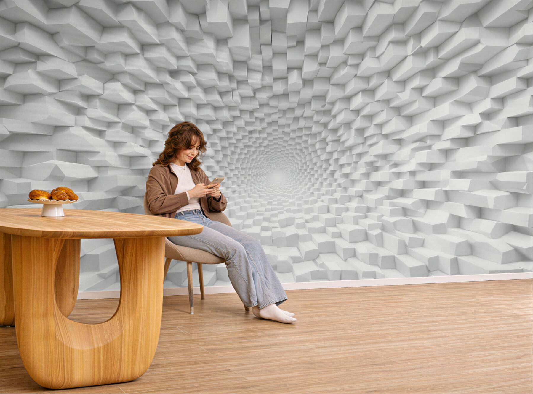 Fototapeta biała abstrakcja 3D geometryczny tunel nowoczesna