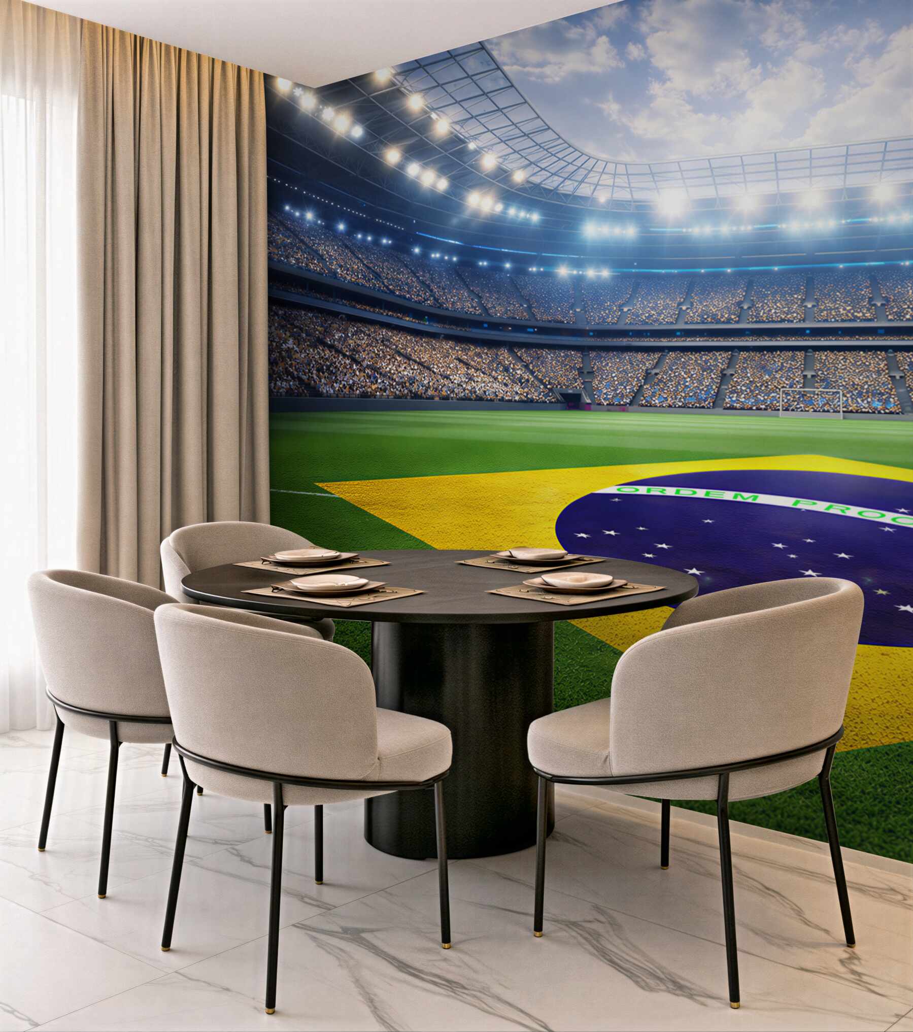 Fototapeta stadion piłkarski z flagą Brazylii dynamiczna sportowa panorama
